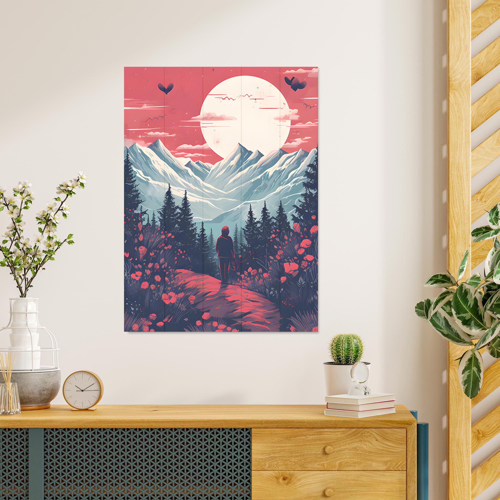 Obraz Dřevěné hory a měsíc-40x60 cm
