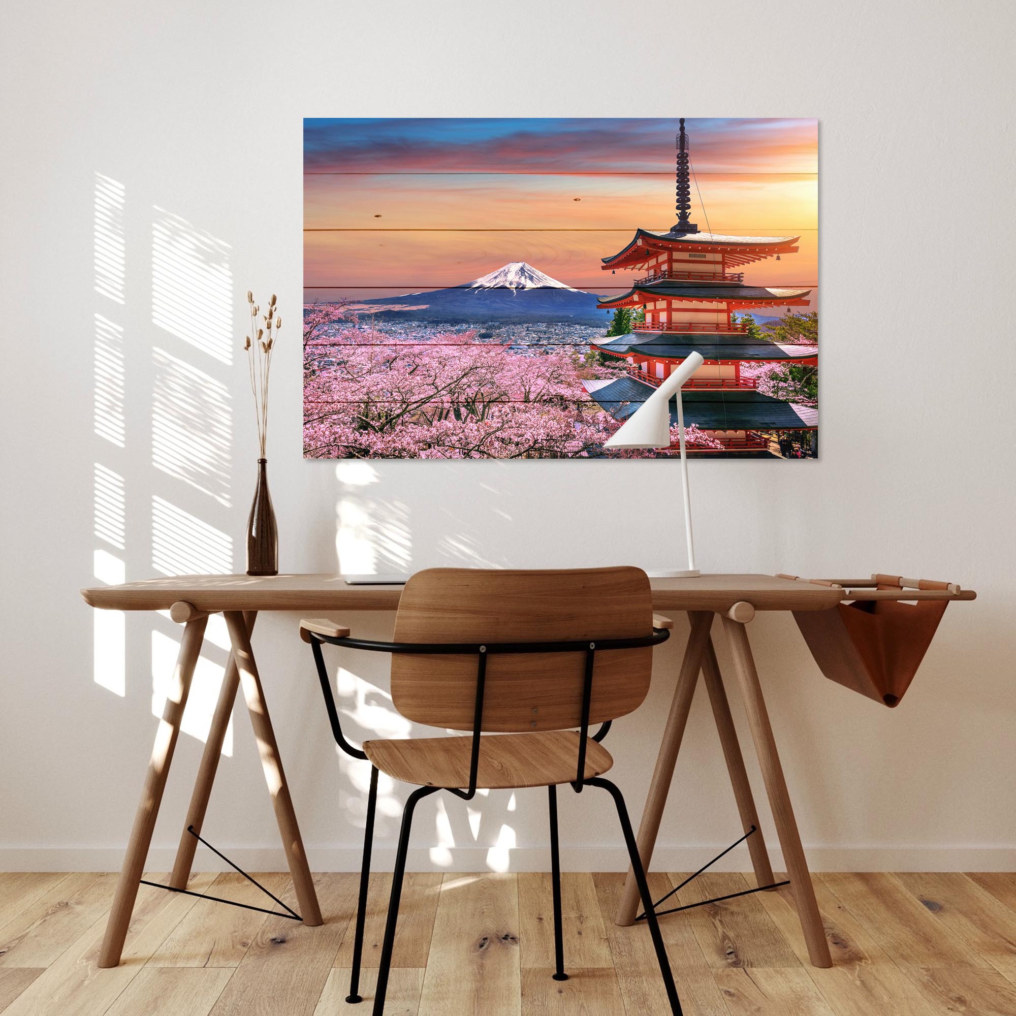 Obraz Wood Cherry Blossoms and Fuji Mountain-30x40 cm