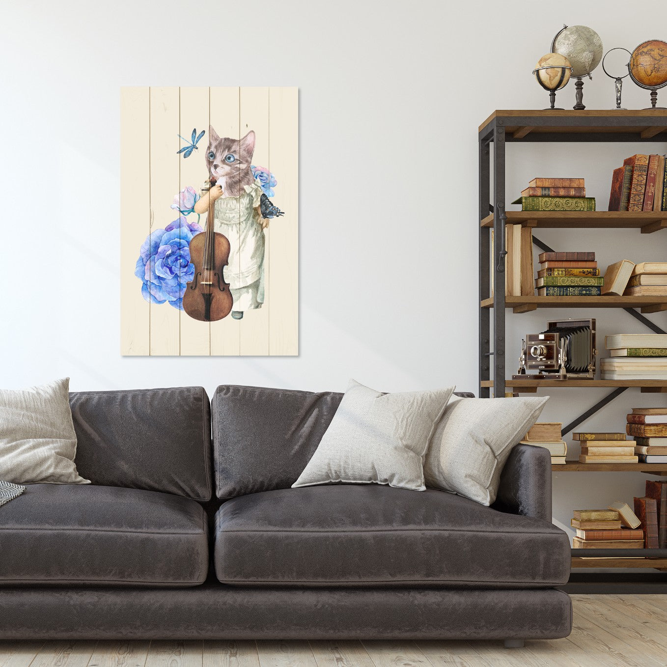 Obraz Wood Cat with Fiddle in Flowers