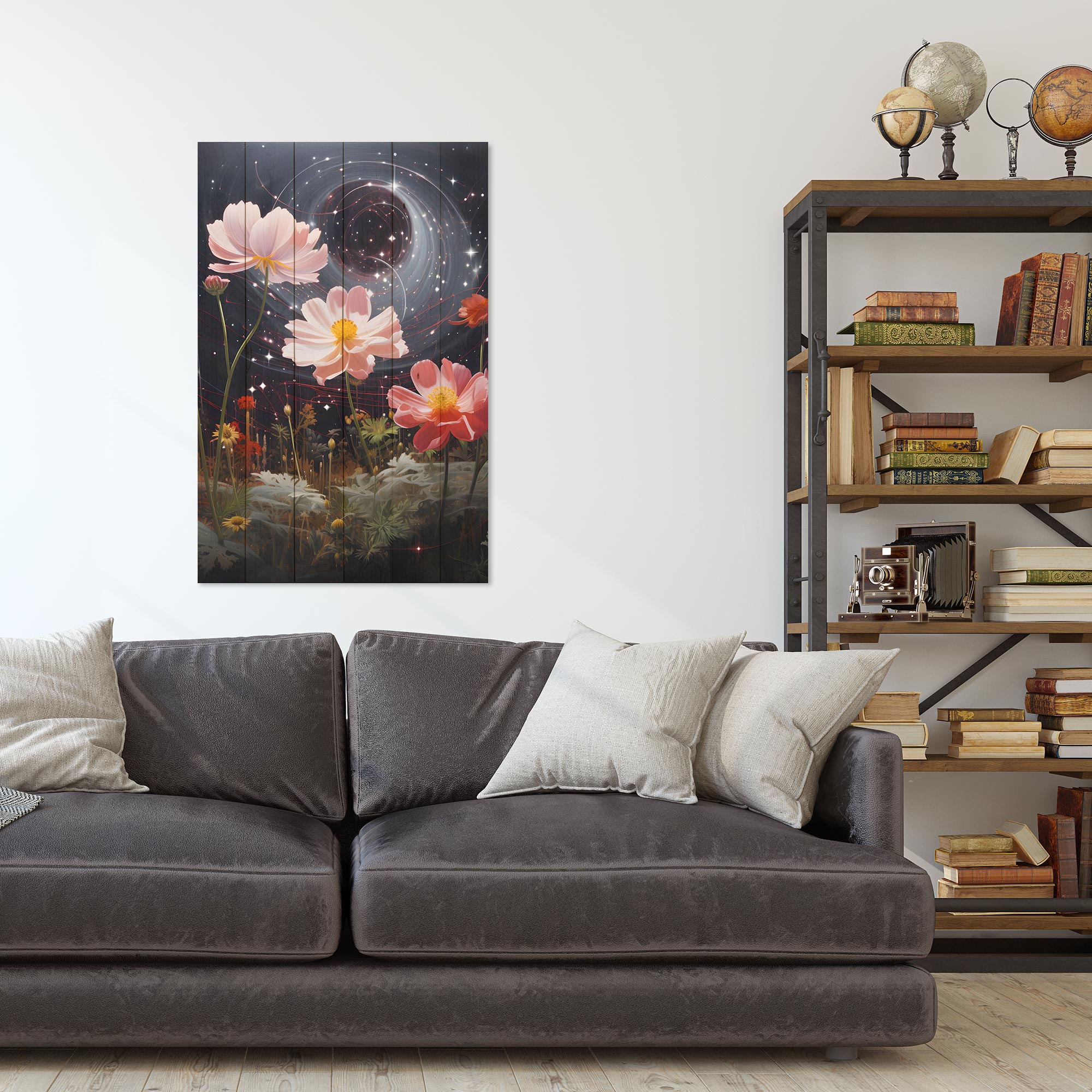 Obraz Wood Galactic Flowers-30x40 cm