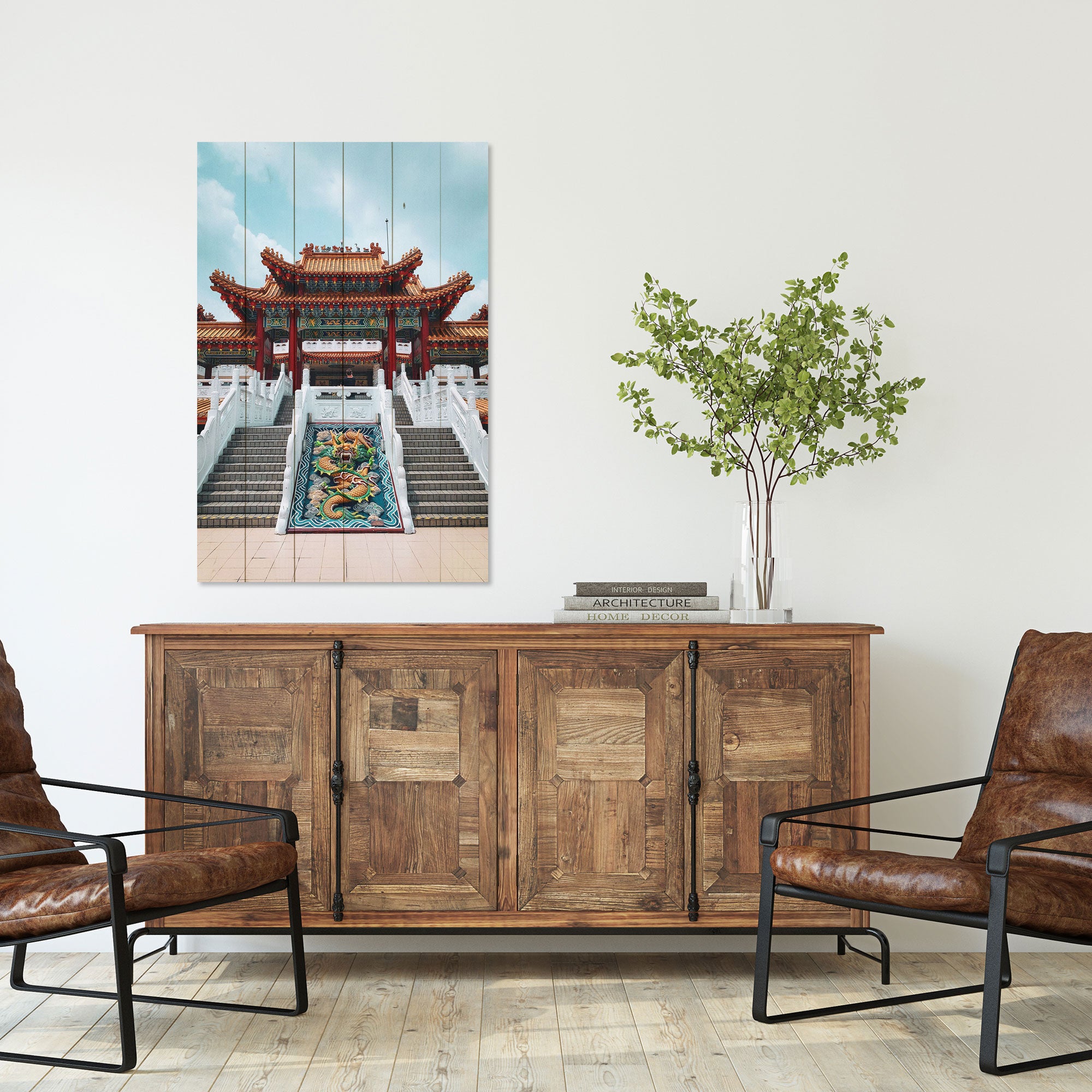 Bild Wood Chinesisches Gebäude-60x90 cm