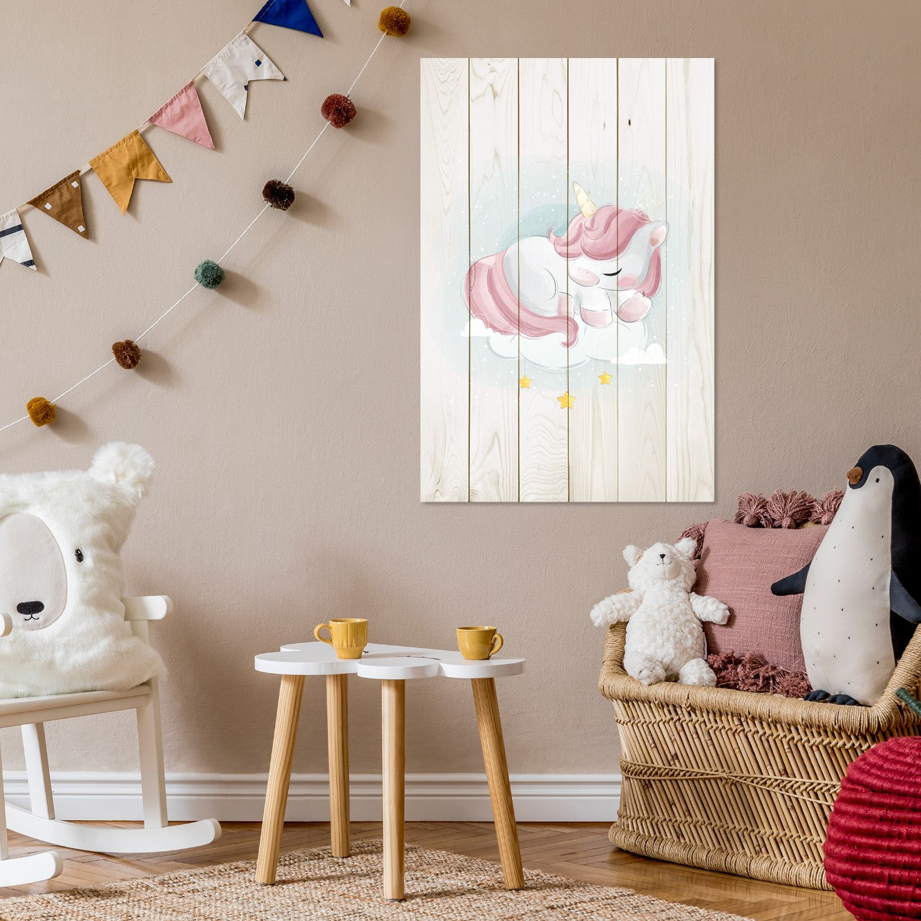 Obraz Wood Sweet Unicorn Sleeping Cloud-40x60 cm