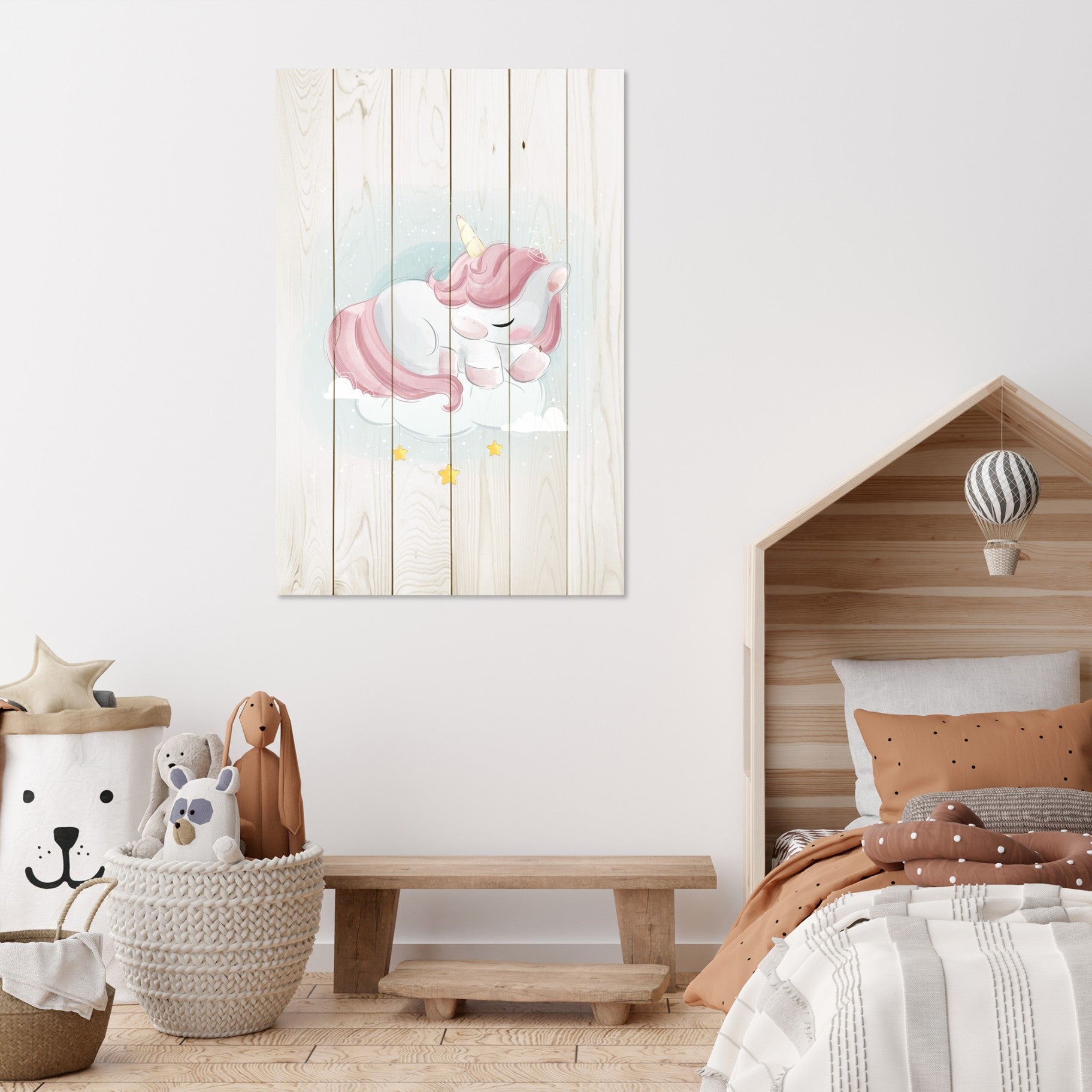 Obraz Wood Sweet Unicorn Sleeping Cloud-40x60 cm