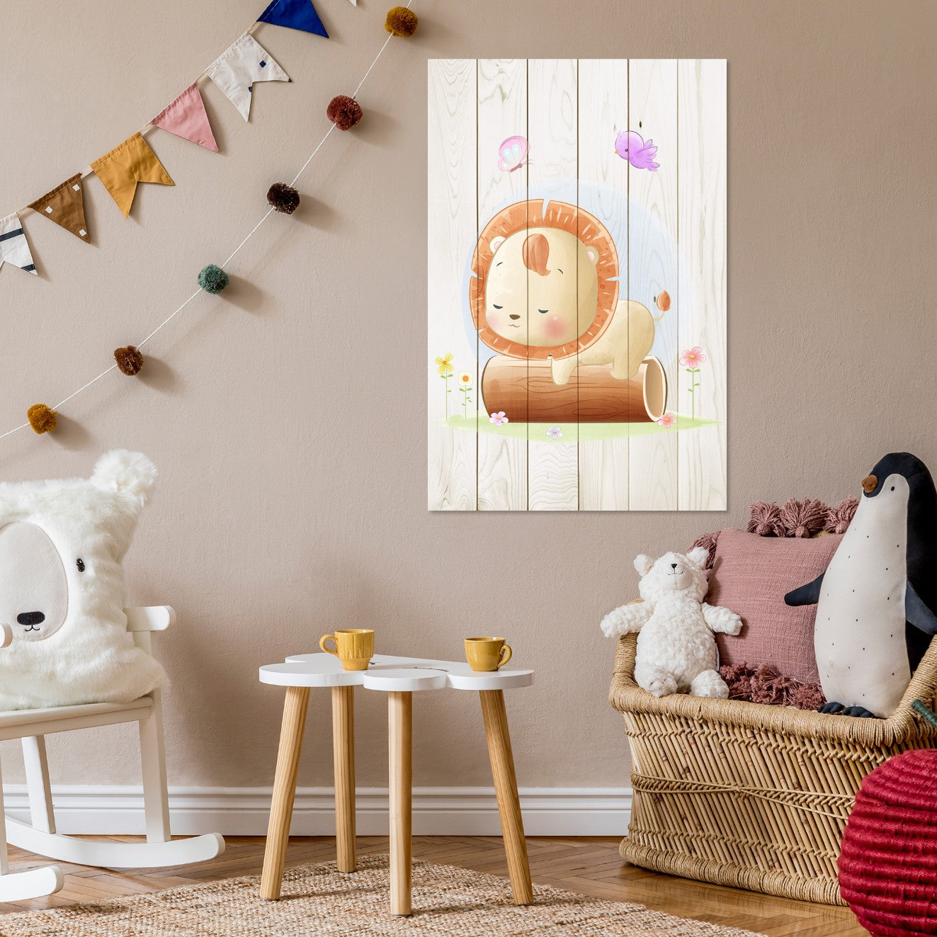 Obraz Wood Sleepy Little Lion-30x30 cm