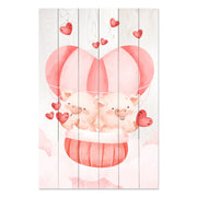 Obraz Wood Pig Couple with Hearts-30x30 cm