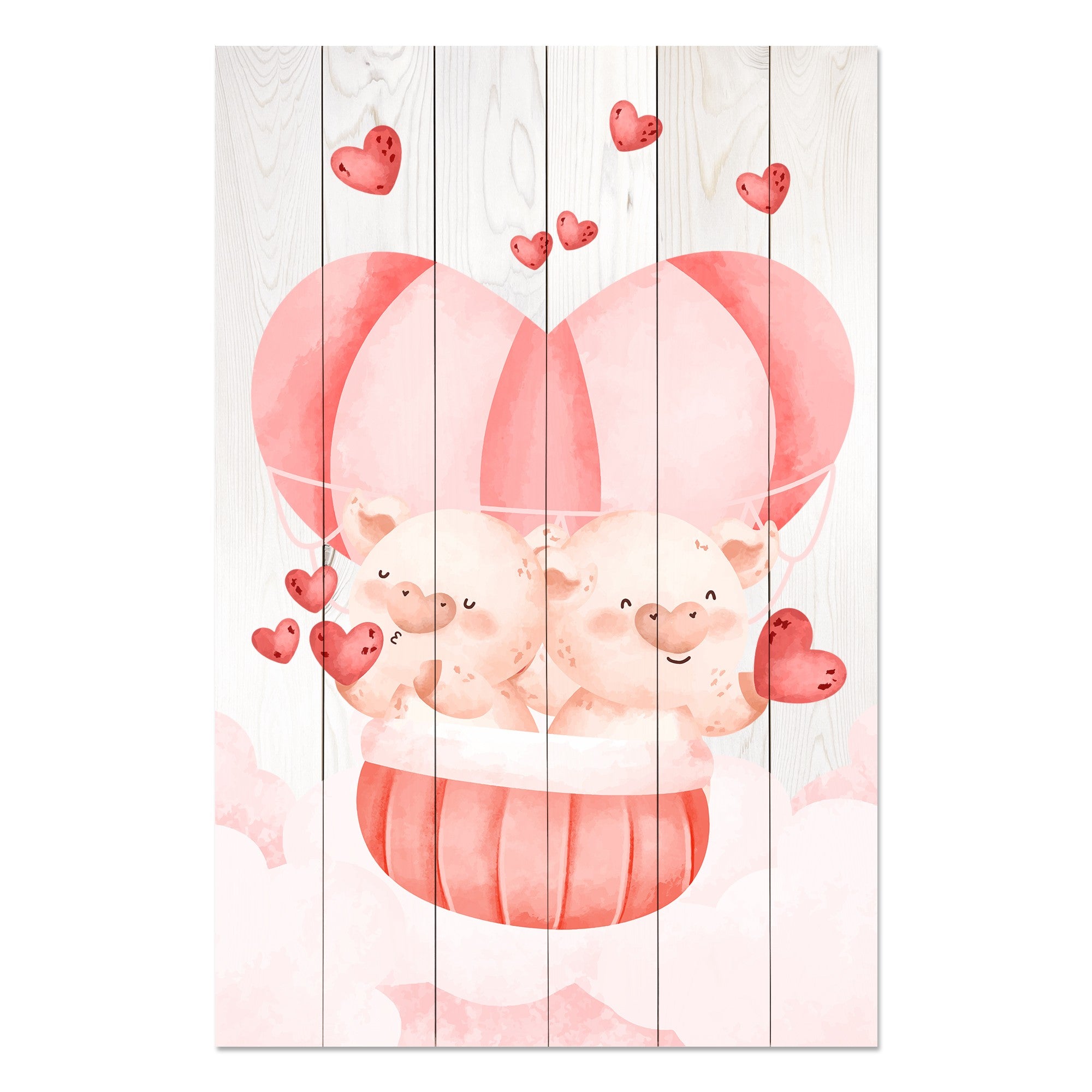 Obraz Wood Pig Couple with Hearts-60x90 cm