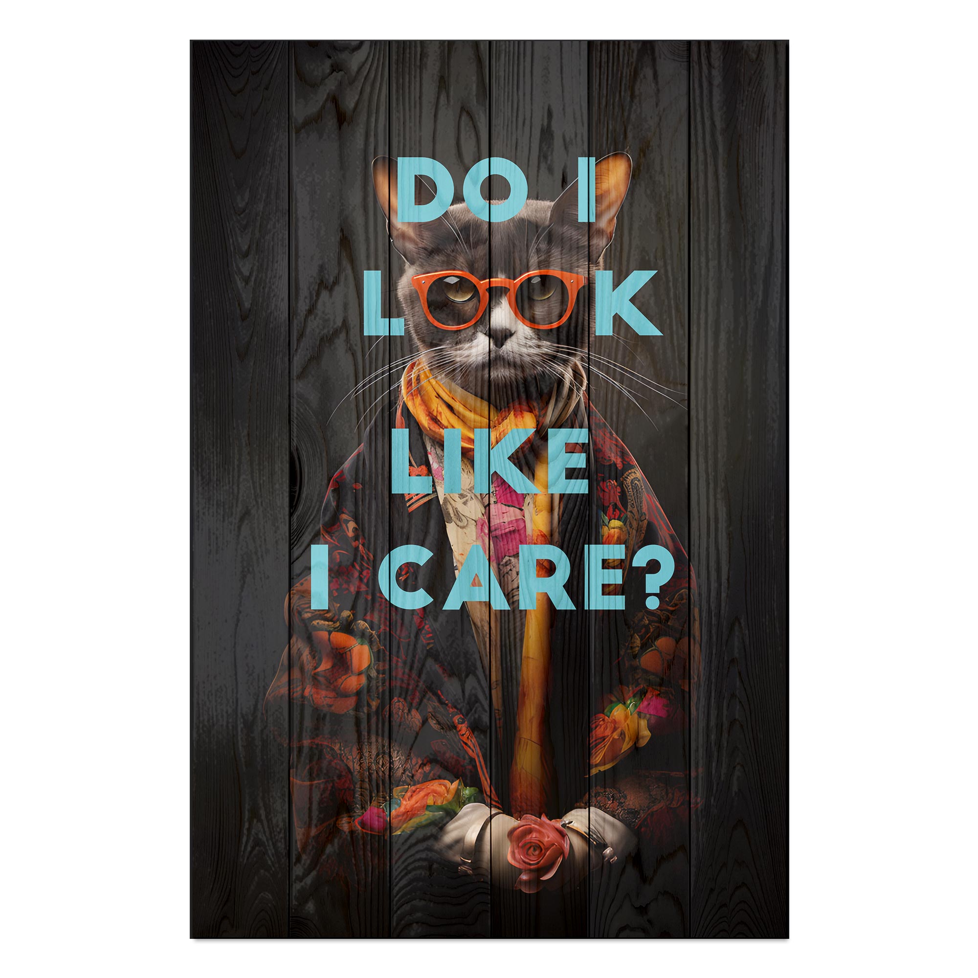 Wood Picture Do I Look Like I Care Cat-30x40 cm