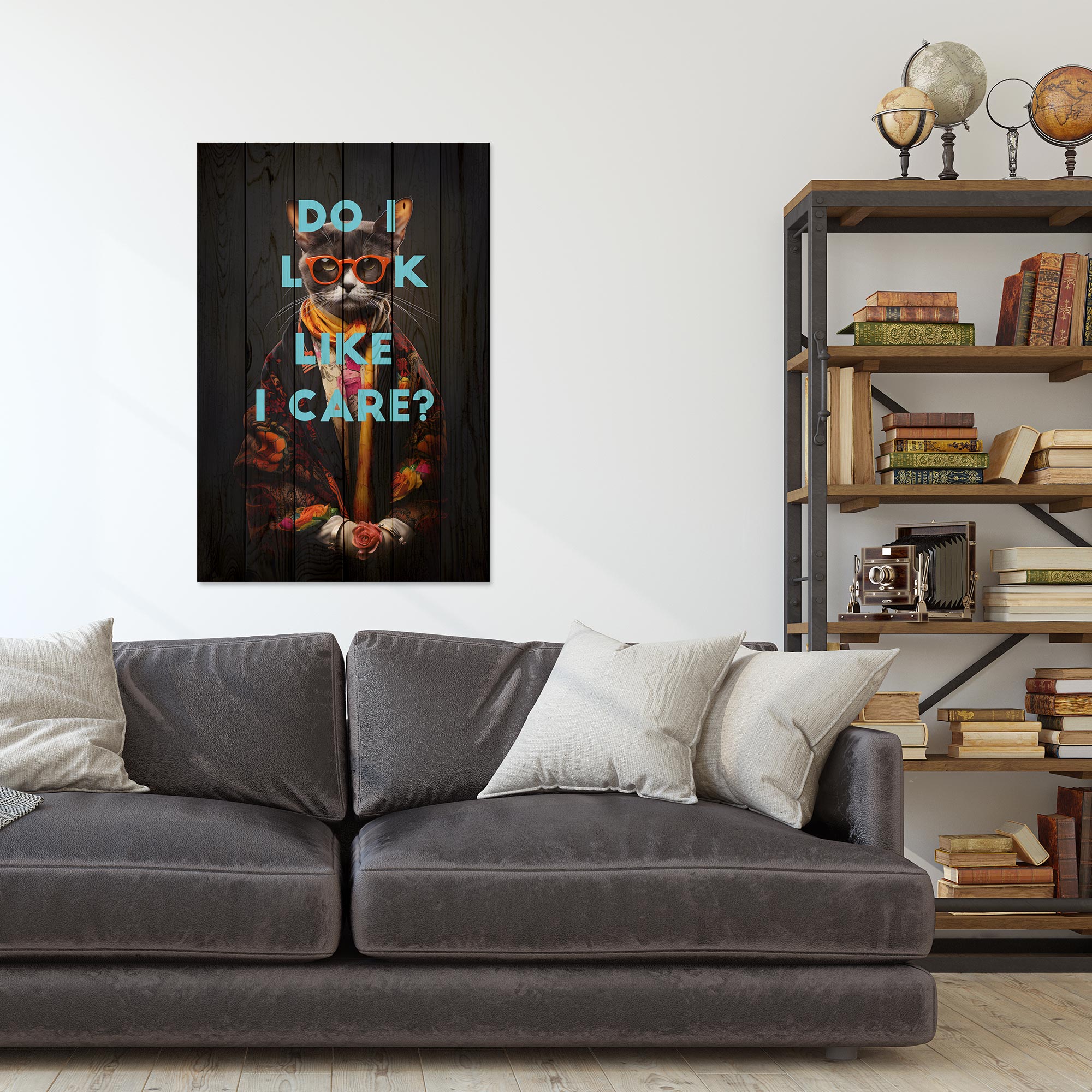 Obraz Wood Vypadám, že mi na tom záleží kočka-20x30 cm