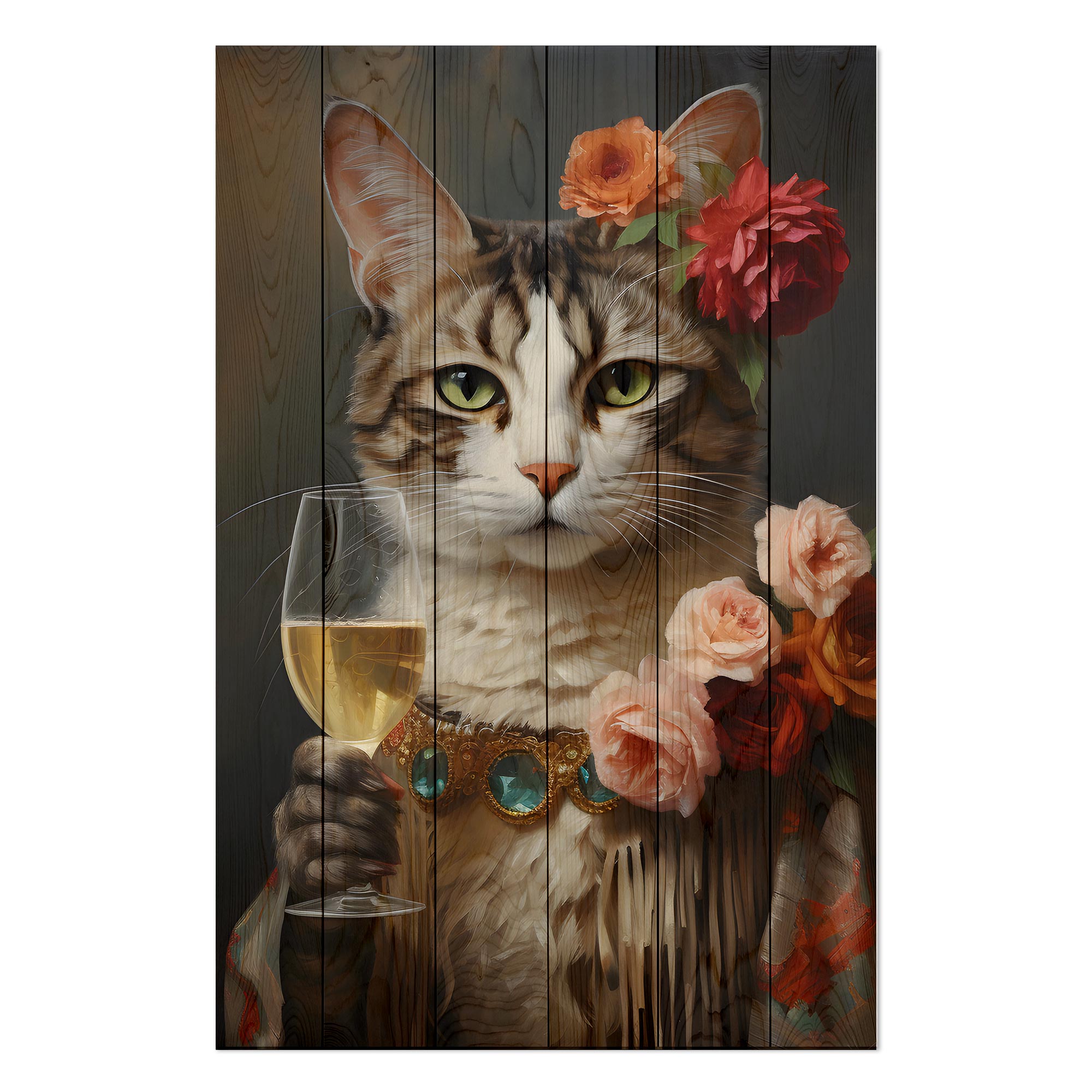 Obraz Wood Cheers Cat-60x90 cm