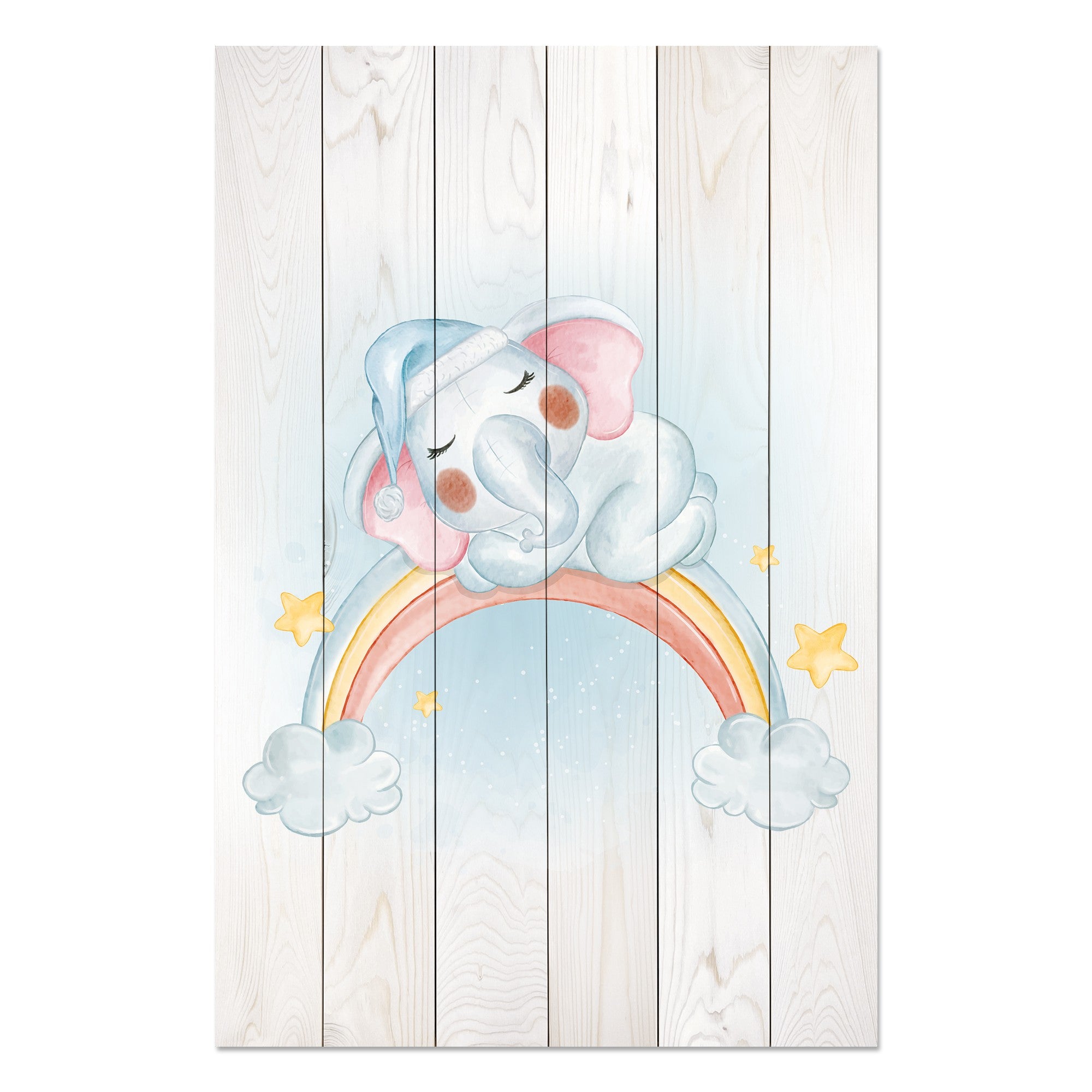 Obraz Wood Little Elephant on the Rainbow-30x40 cm