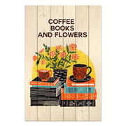Bild Wood Kaffee Bücher Blumen-30x40 cm
