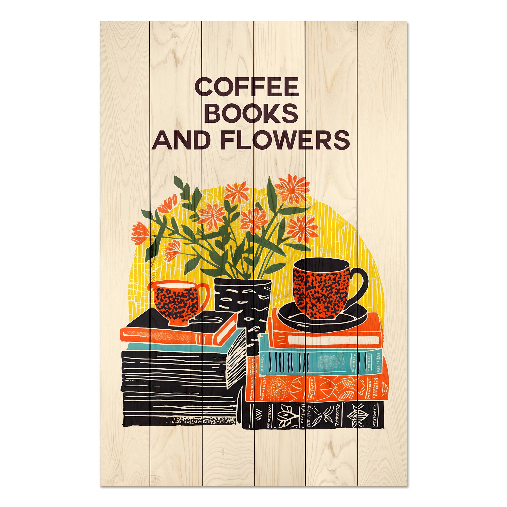Obraz Wood Coffee Books Flowers