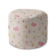 Round Pouf Footrest Swan with Tulip Flowers-Panama