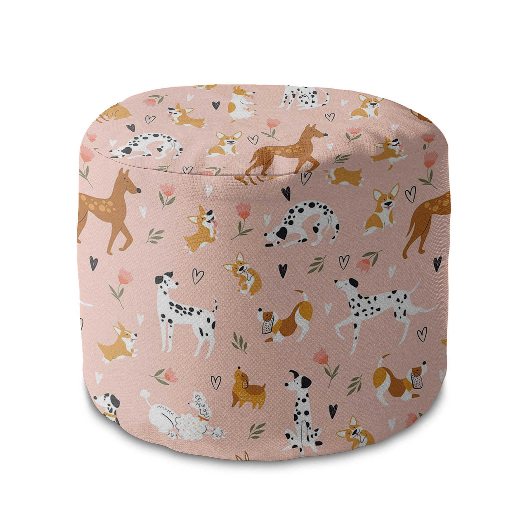 Round Pouf Footrest Pink Cartoon Dogs-Panama