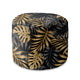 Round Pouf Footstool Golden Tropical Leaves