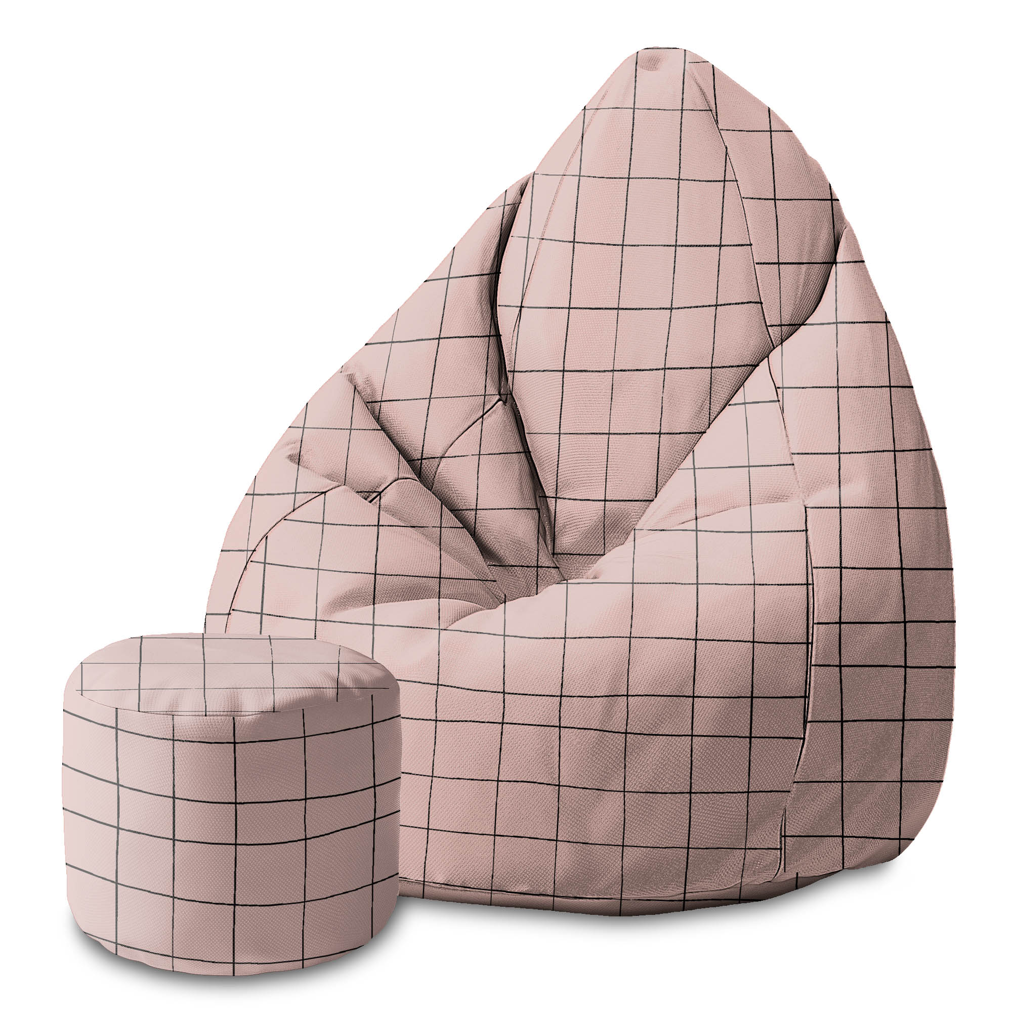 Round Pouf Footstool Distorted Pink-Panama