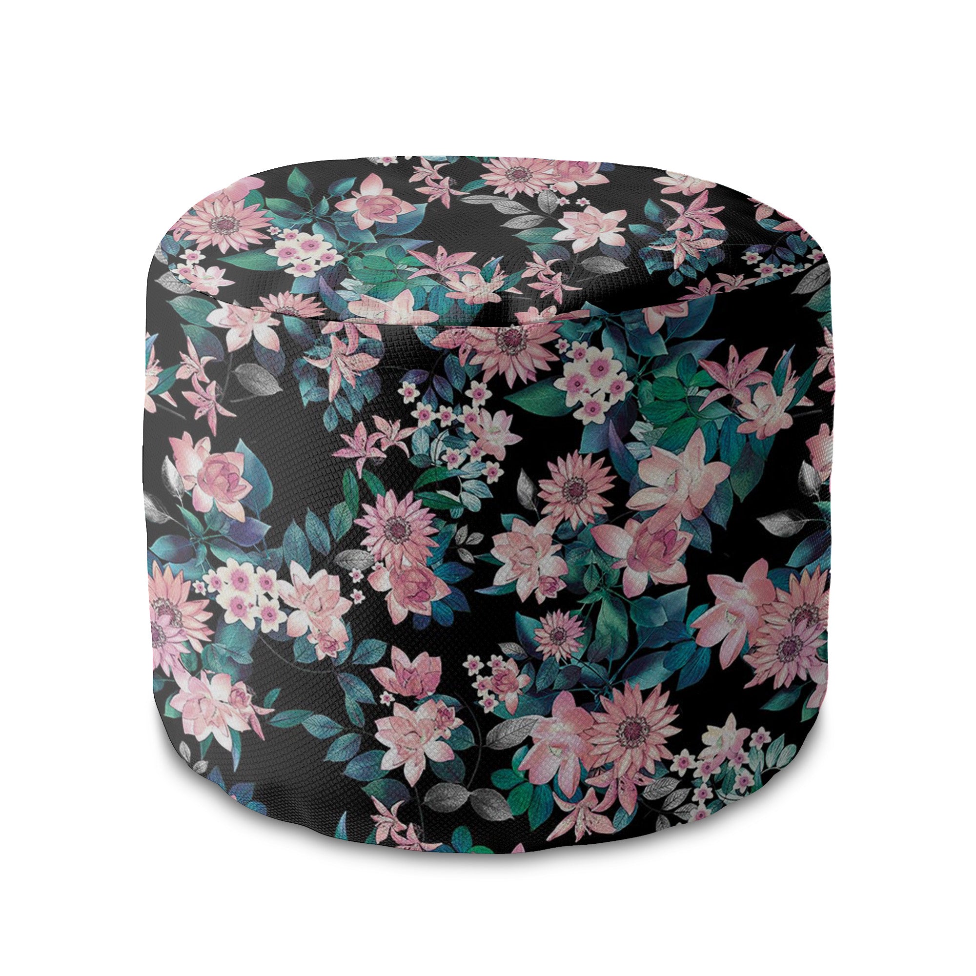 Kulatá podnožka Puf Dark Botanical Pink-Oxford