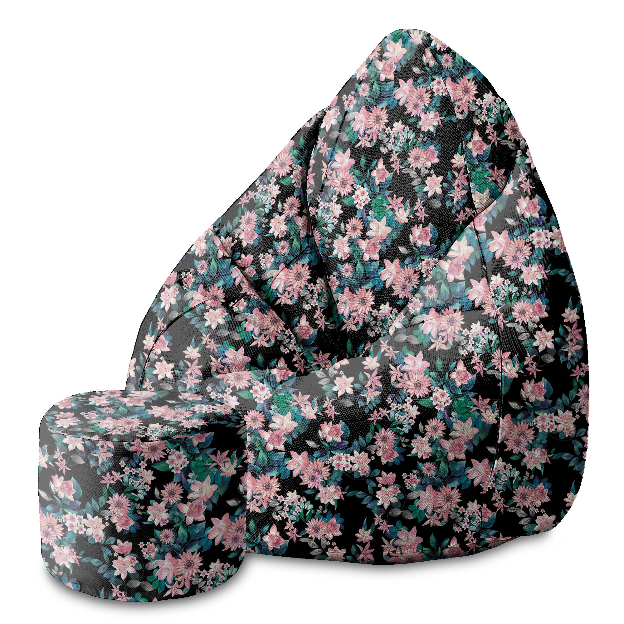 Kulatá taburetka podnožka Dark Botanical Pink-Panama