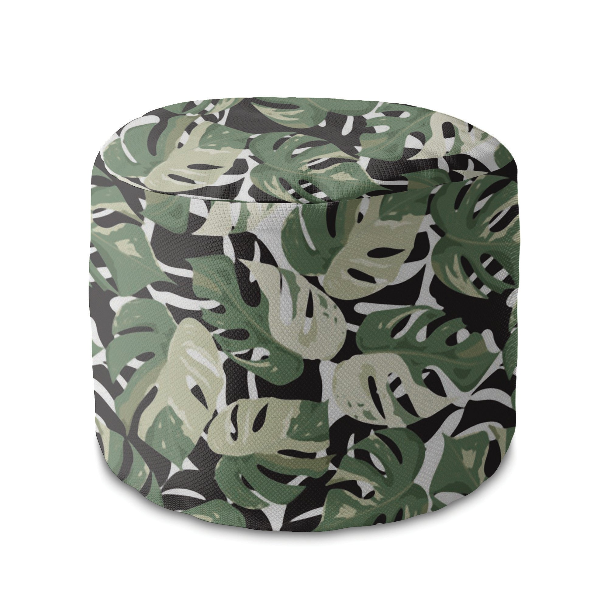 Kulatý puf podnožka Zeleno-černá Monstera