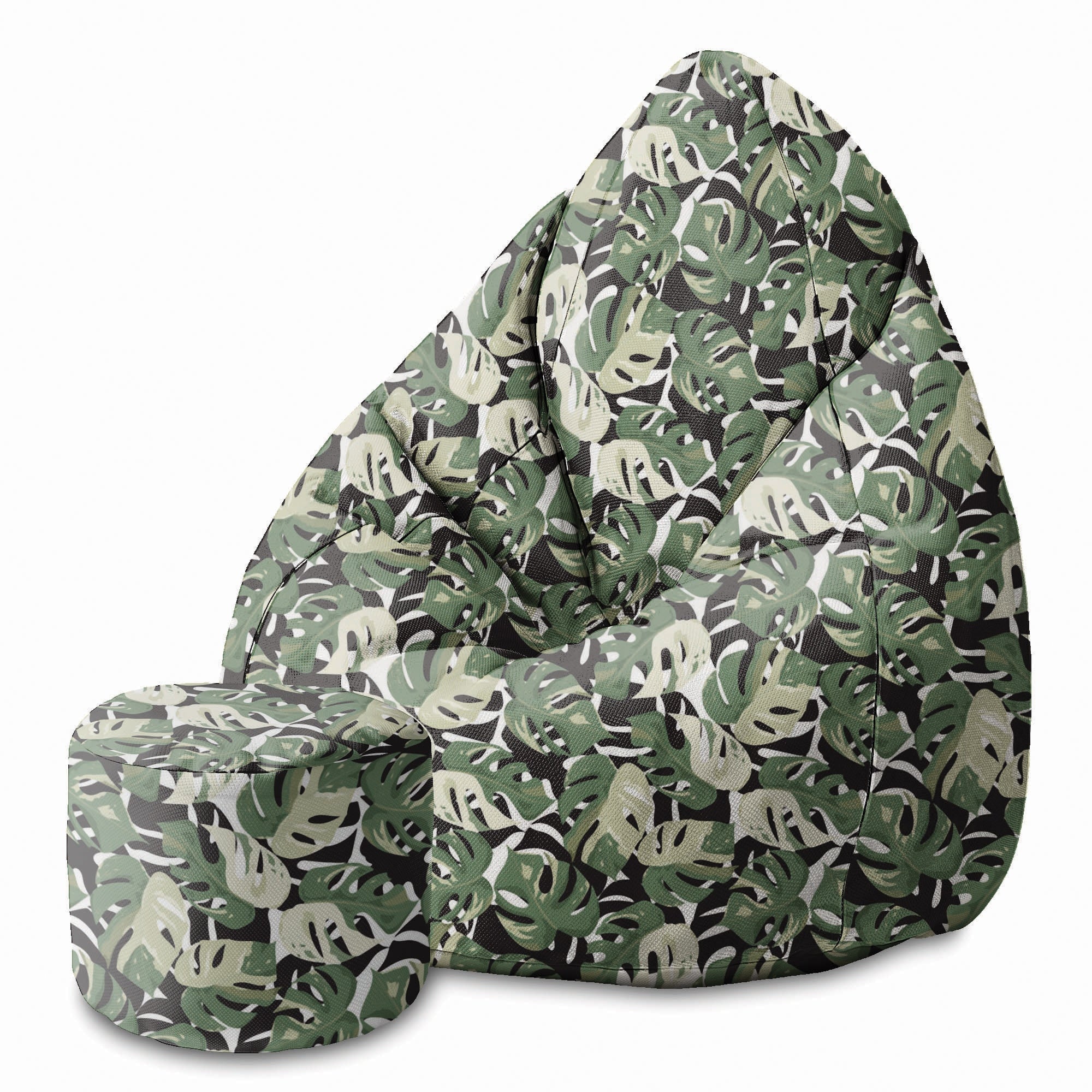 Runder Hocker Fußstütze Grün-Schwarze Monstera-Oxford