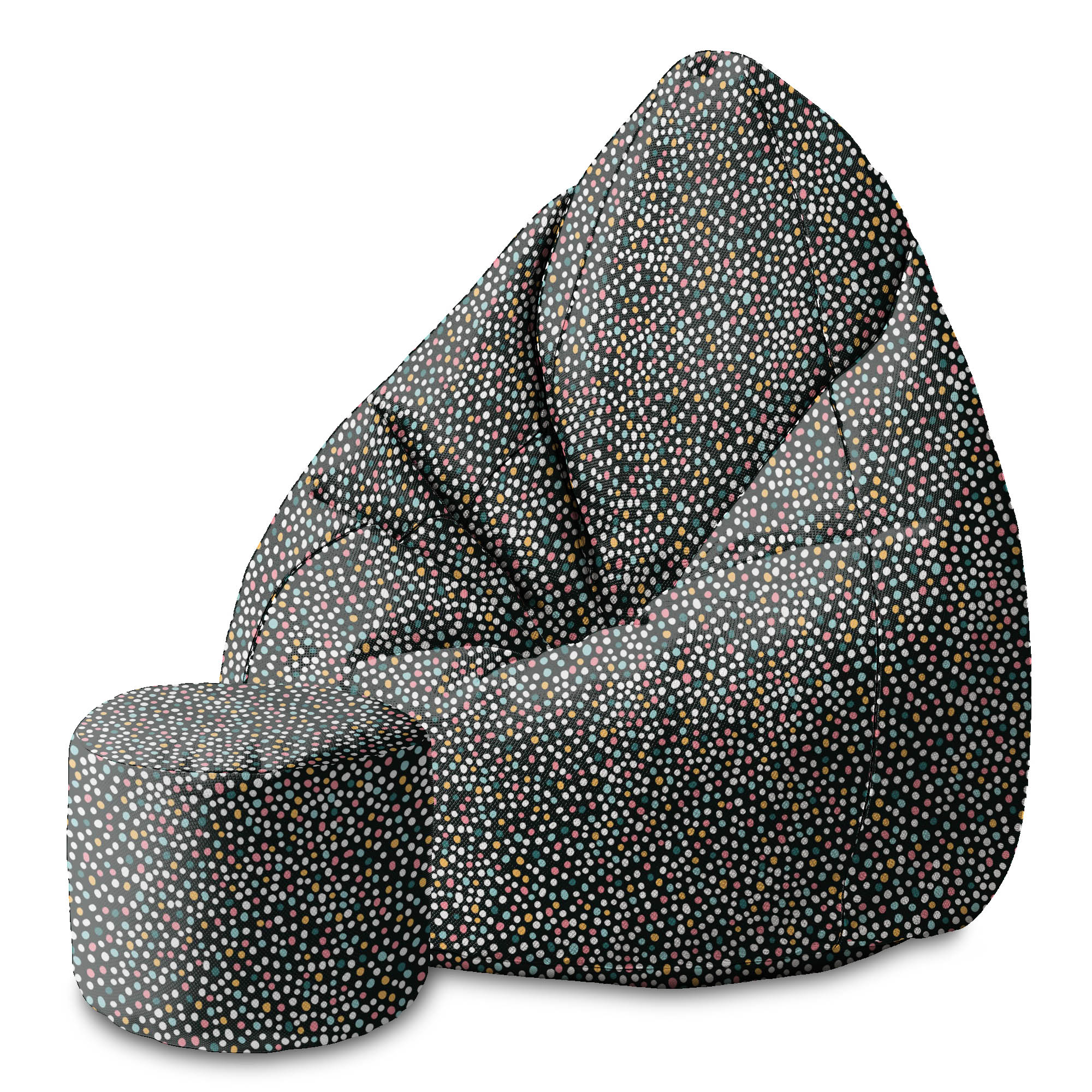 Round Pouf Footstool Multicolor Polka Dots