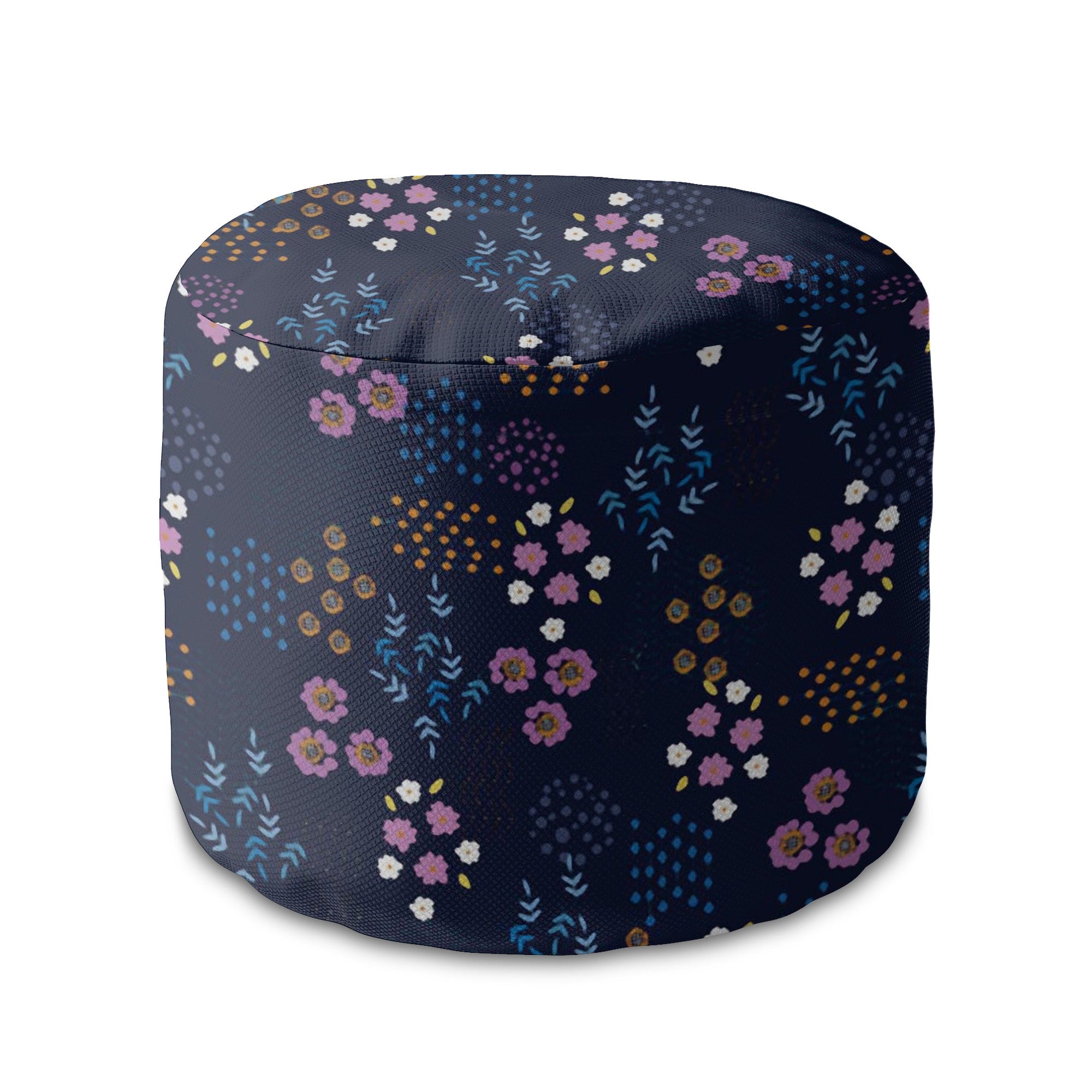 Round Pouf Footstool Geometric Flower-Panama