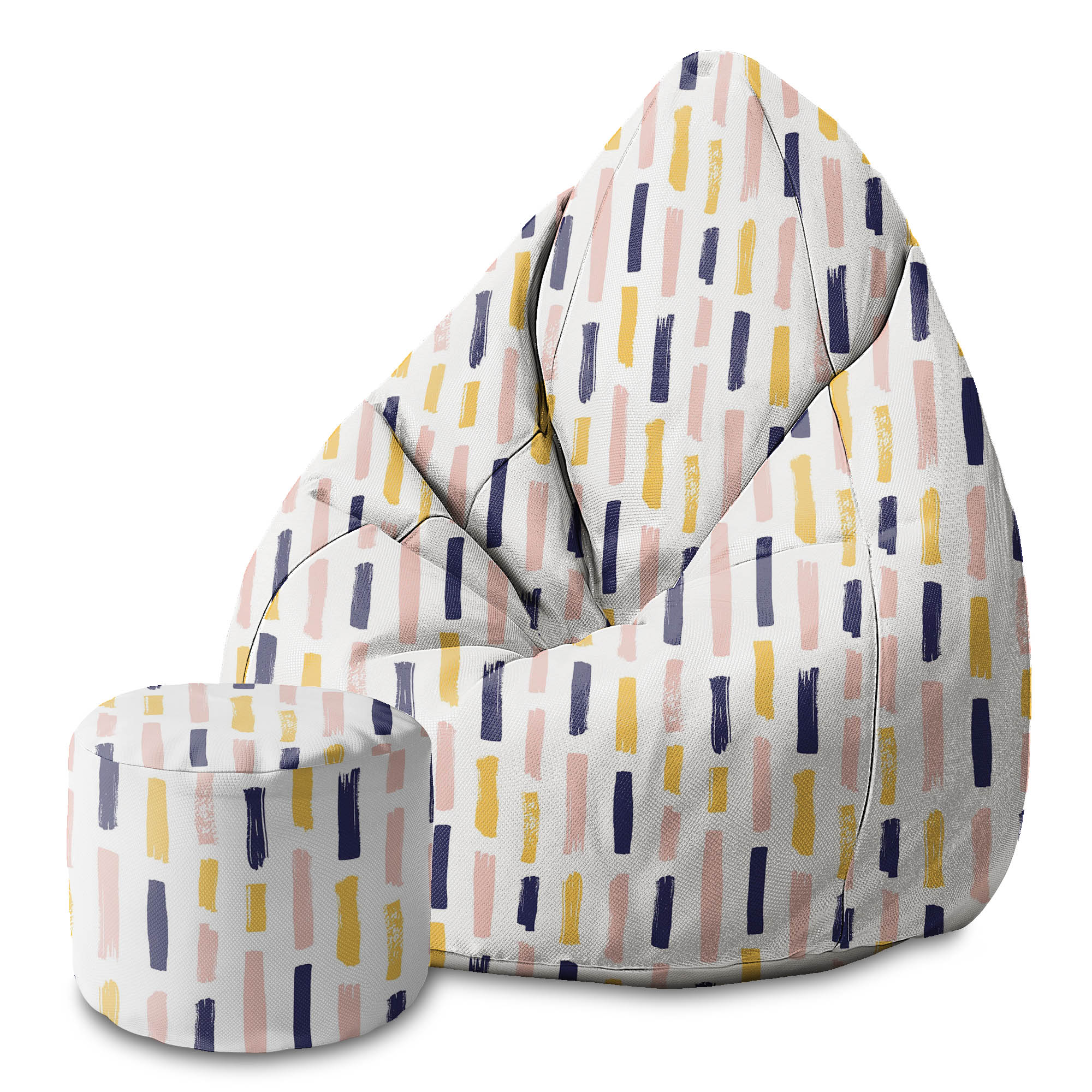 Round Pouf Footstool Modern Brush Strokes
