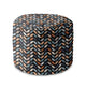 Round Pouf Footstool Retro Black Leaves-Oxford