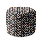 Round Pouf Footstool Retro Black Leaves