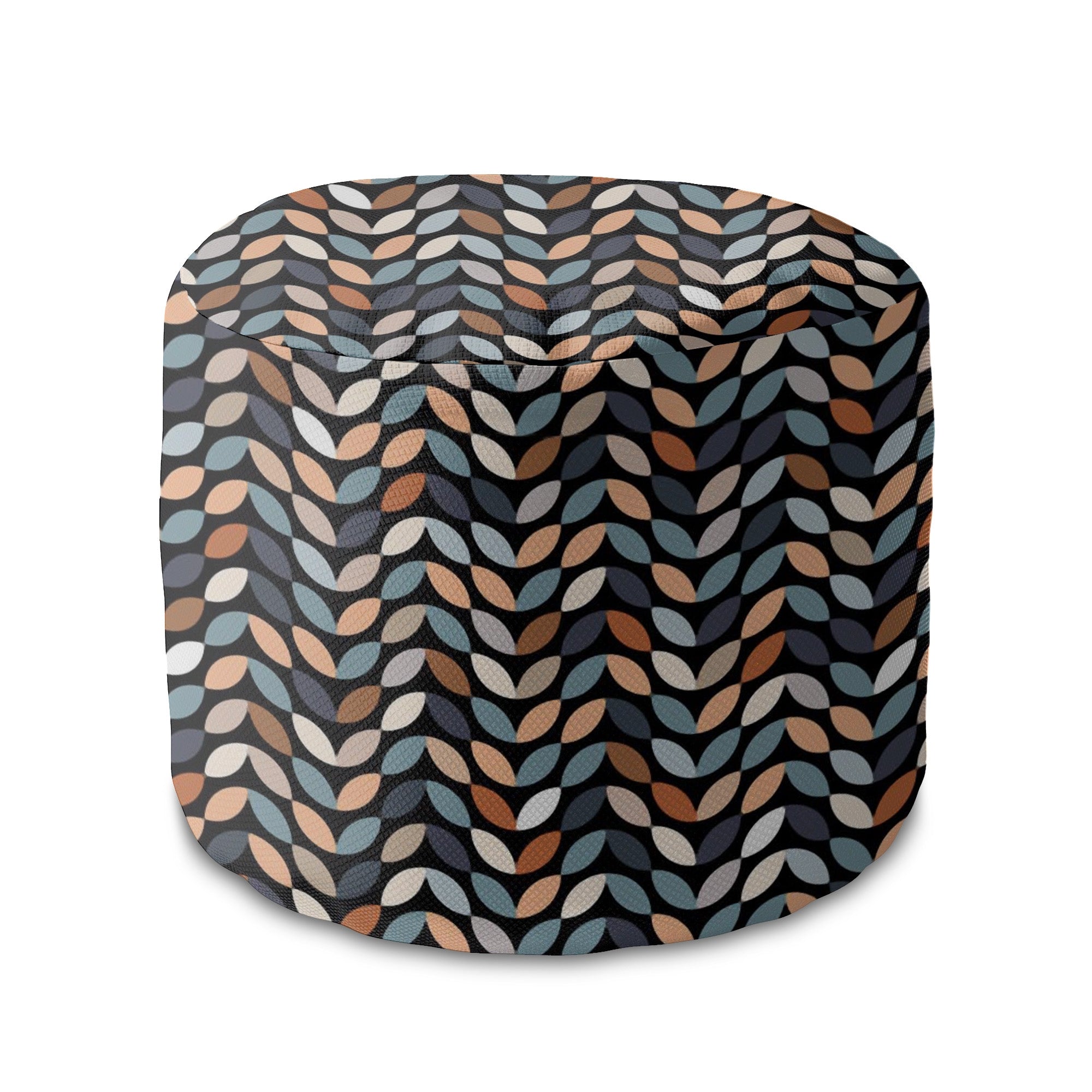 Round Pouf Footstool Retro Black Leaves
