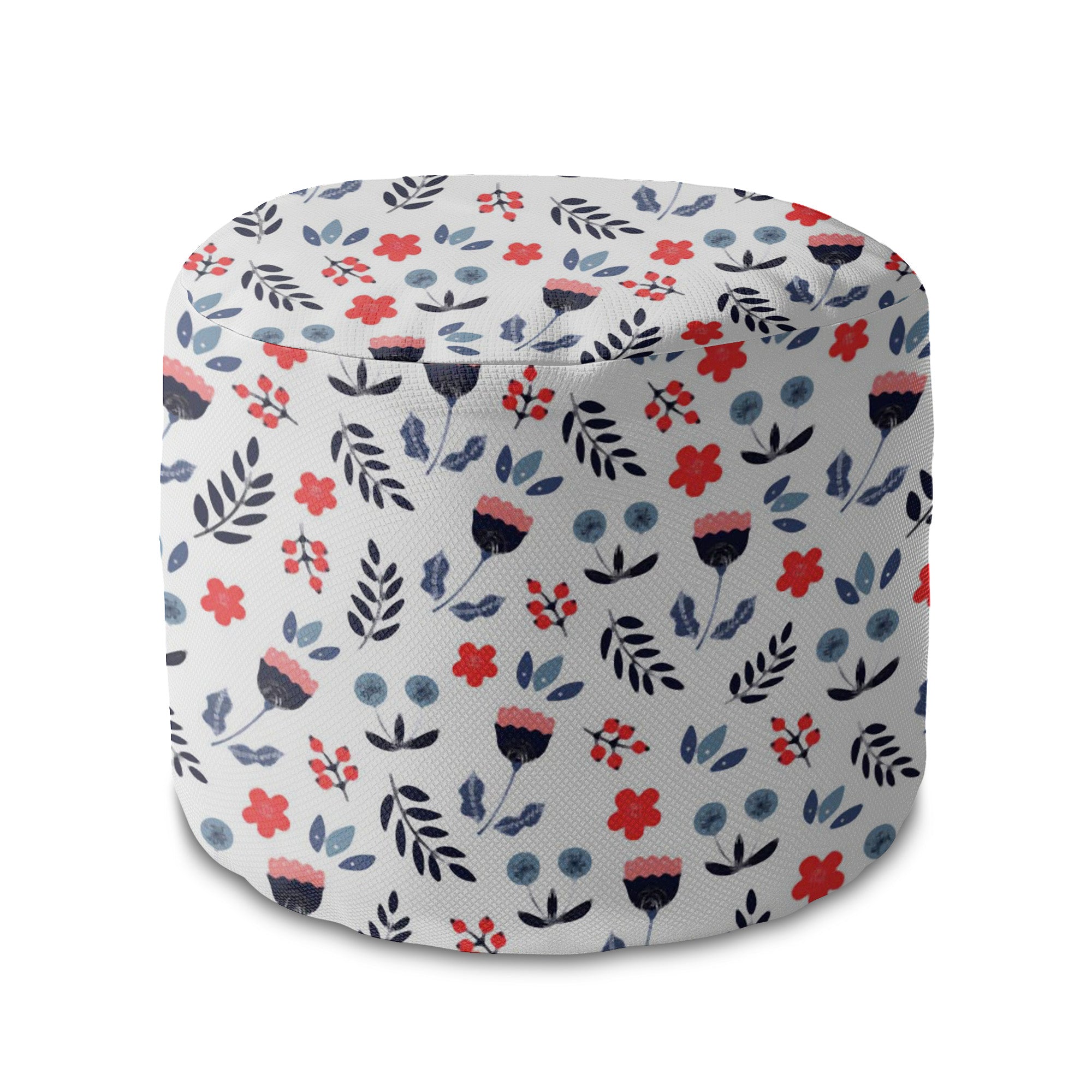 Round Pouf Footstool Random Scandi Flowers