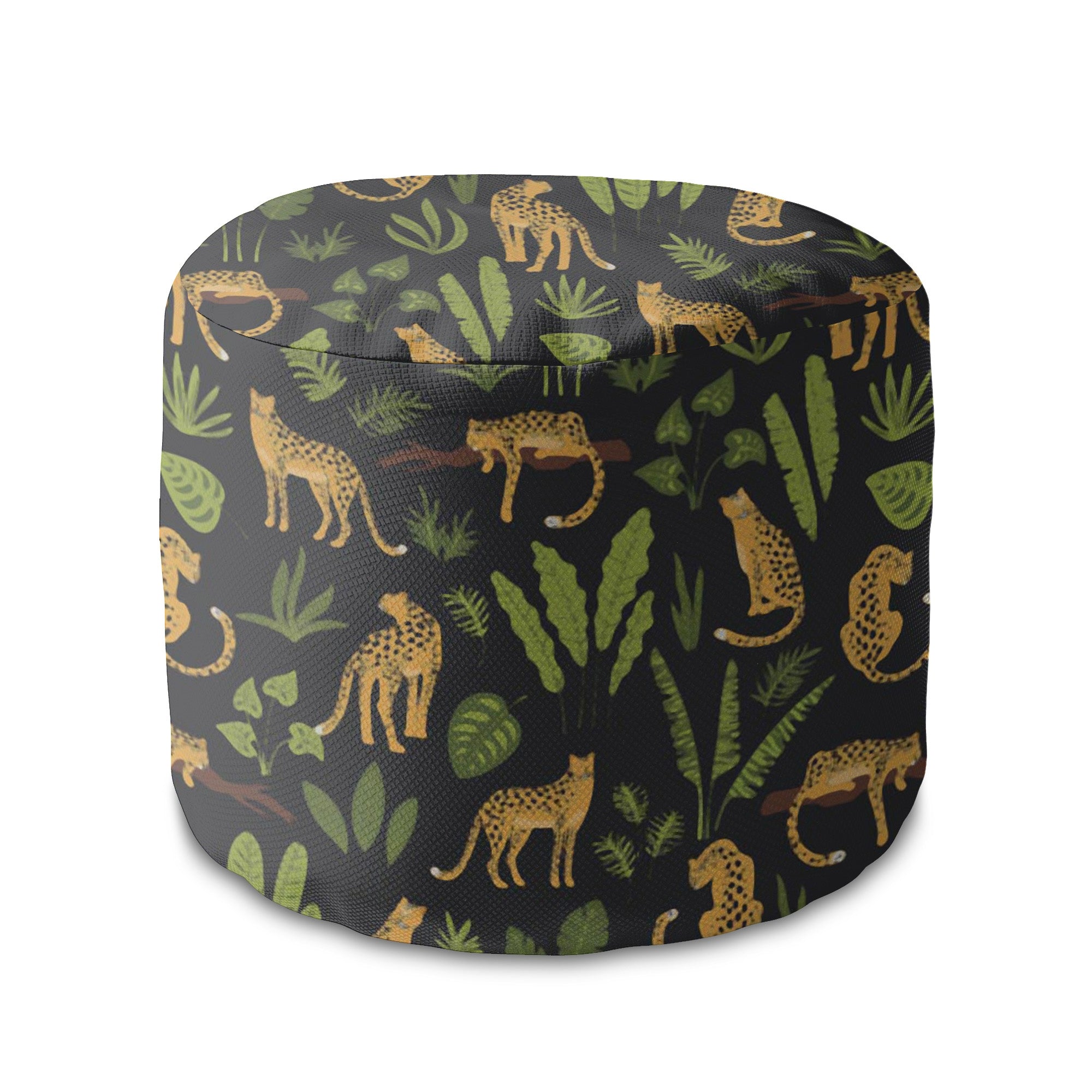 Round Pouf Footrest Panthers on Black-Panama