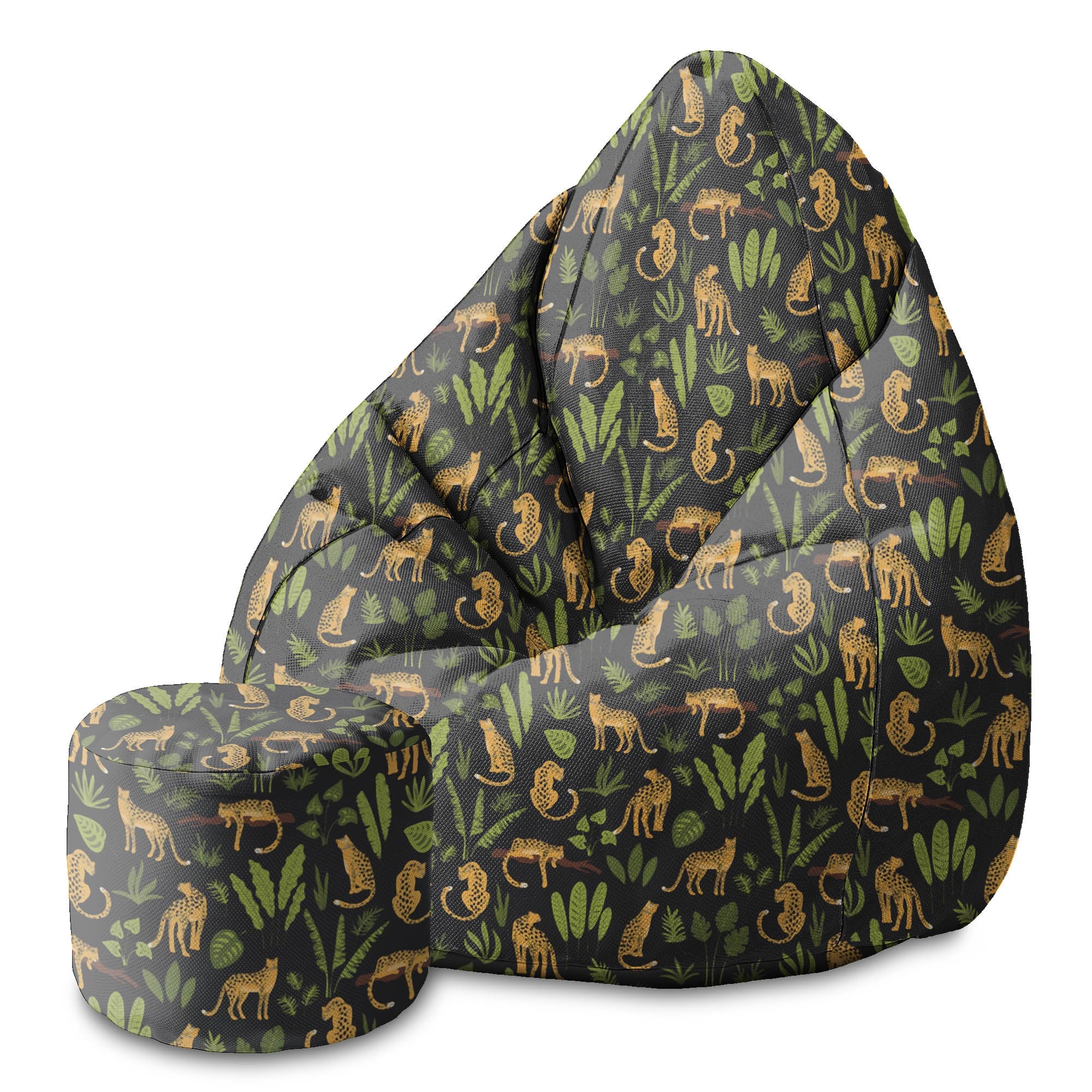 Round Pouf Footrest Panthers on Black
