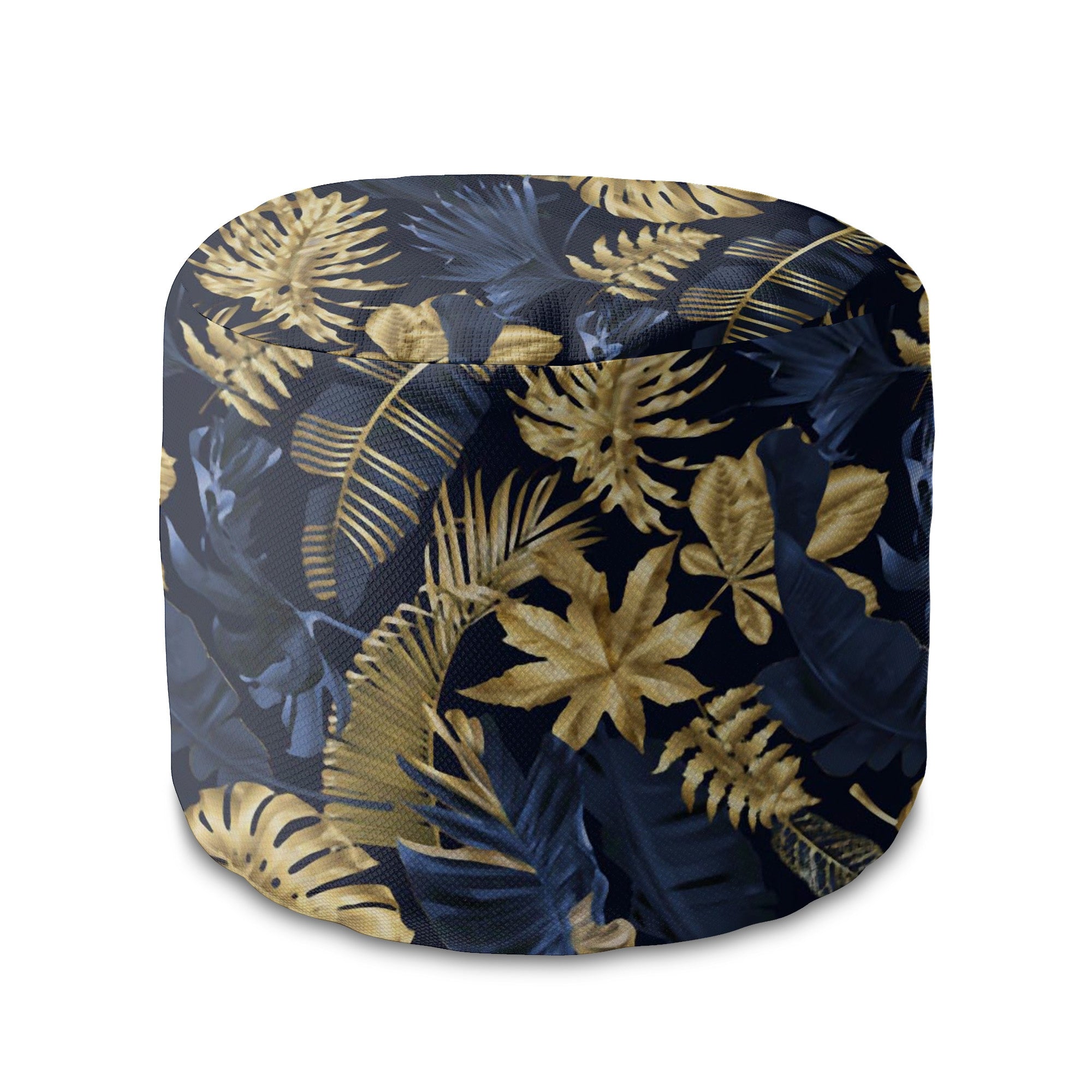 Puf okrągły podnóżek  Monstera Gold Navy Blue-Panama