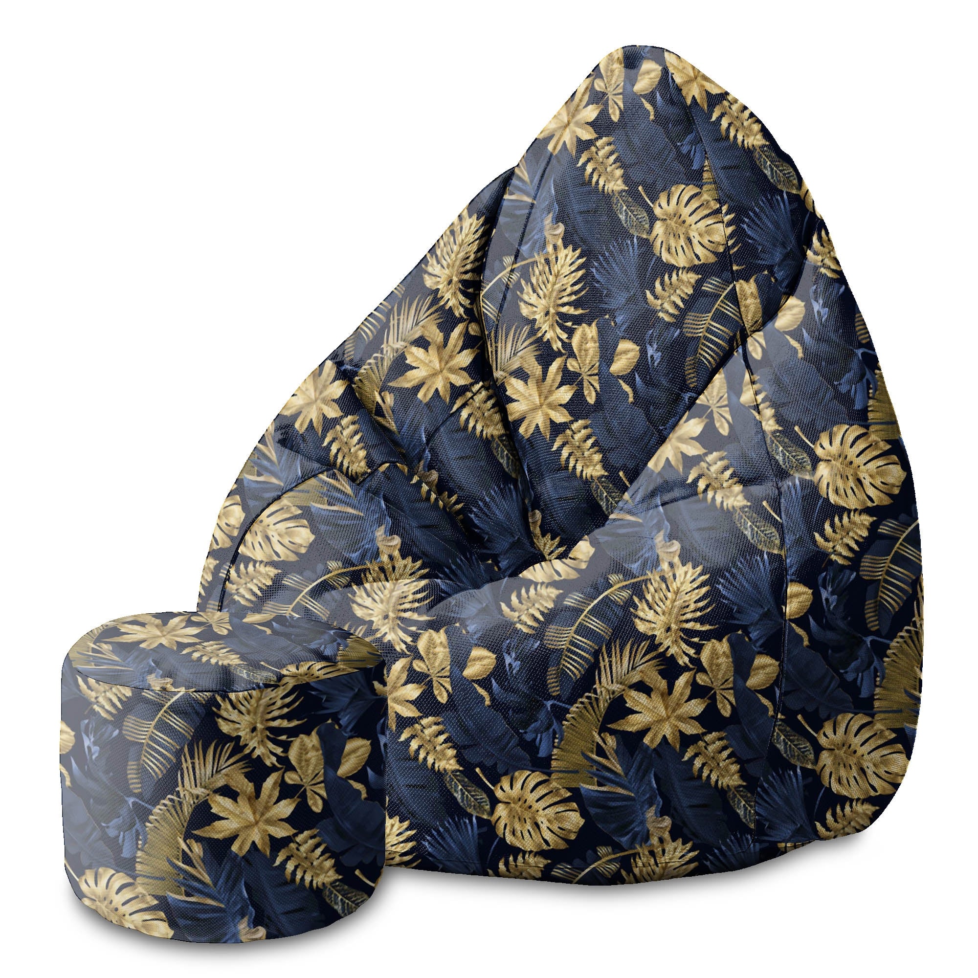 Puf okrągły podnóżek  Monstera Gold Navy Blue-Panama