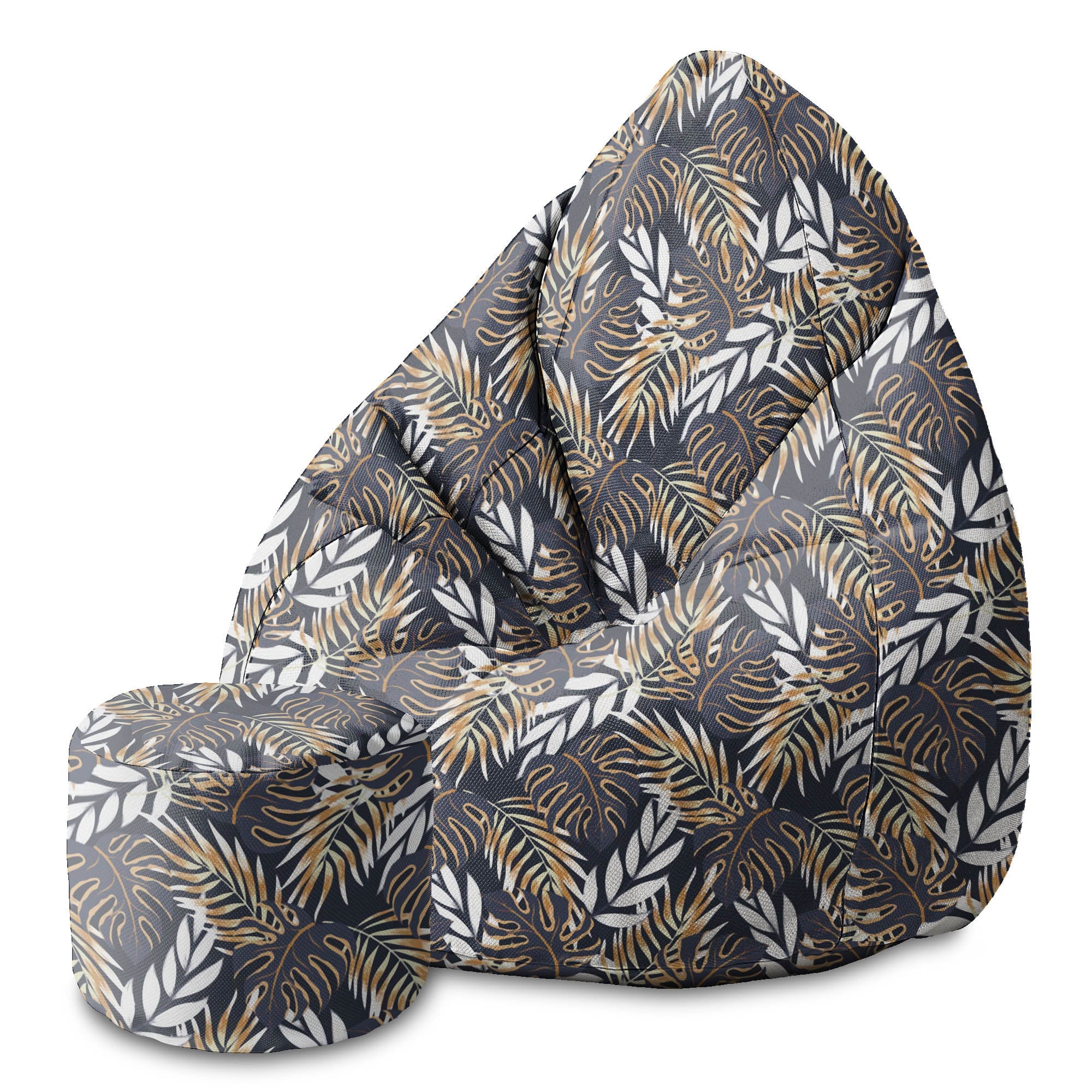 Round Pouf Footrest Golden Leaves