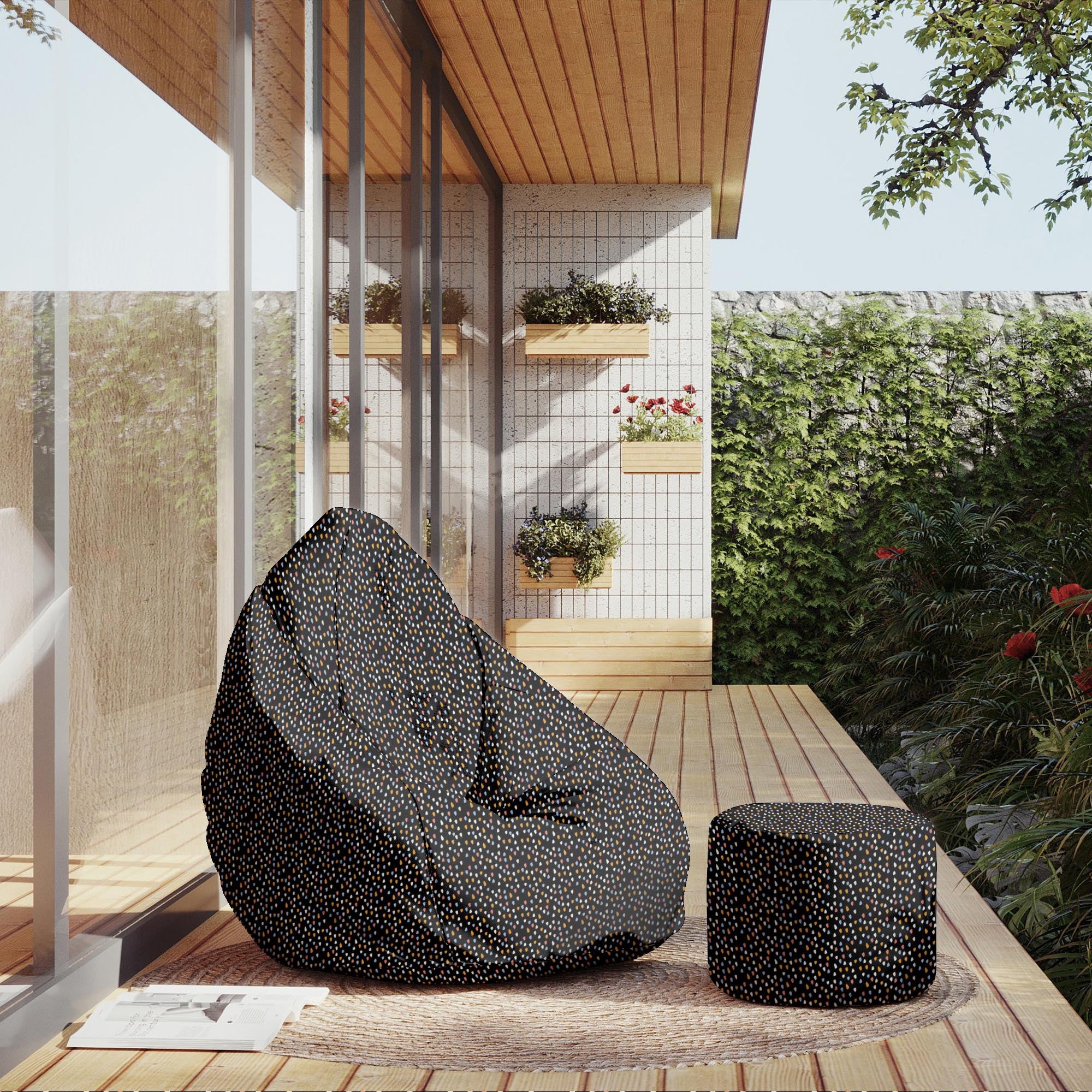 Round Pouf Footrest Abstract Design-Panama