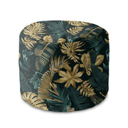 Round Pouf Footrest Monstera Gold Green-Oxford