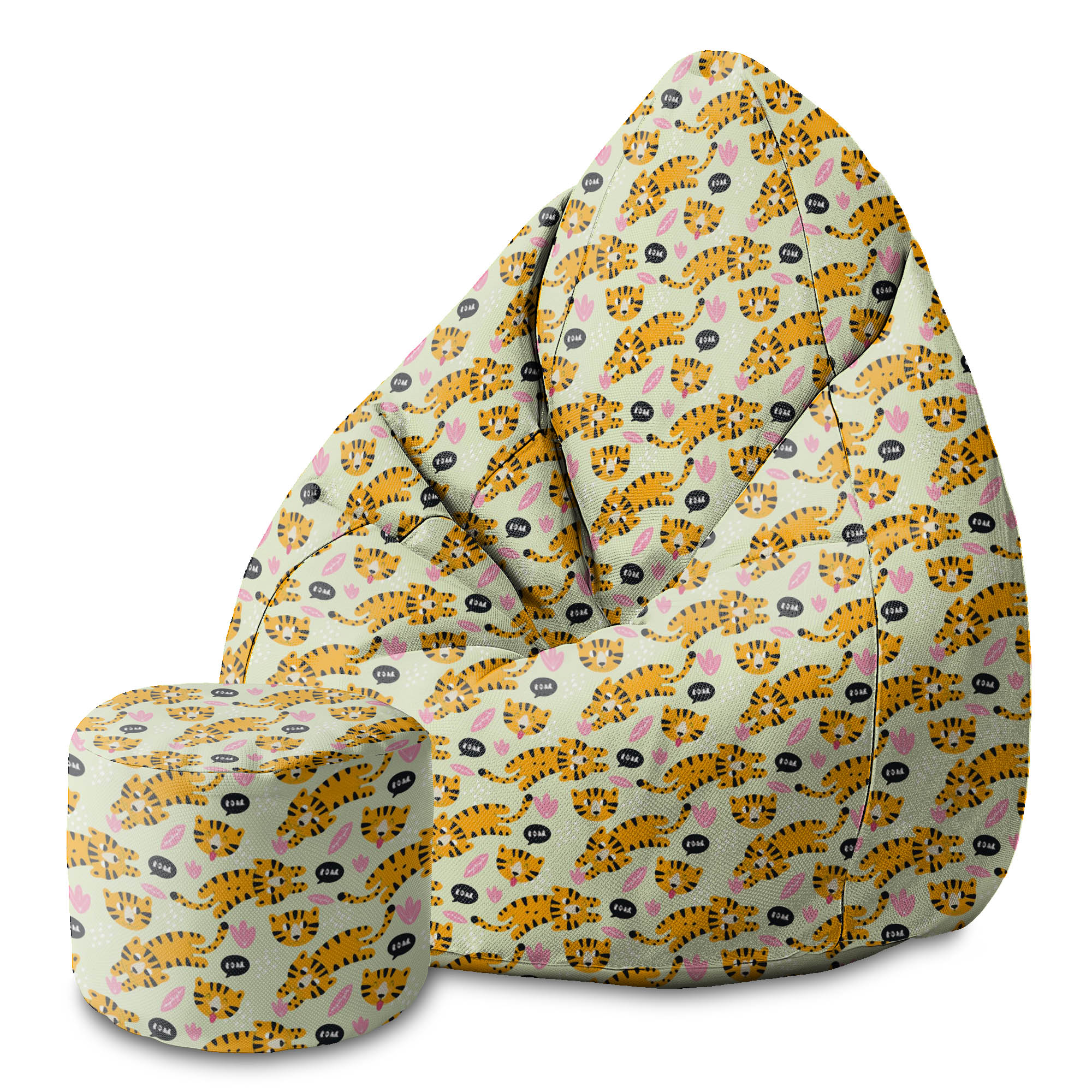 Round pouf footstool Tiger Roar-Oxford