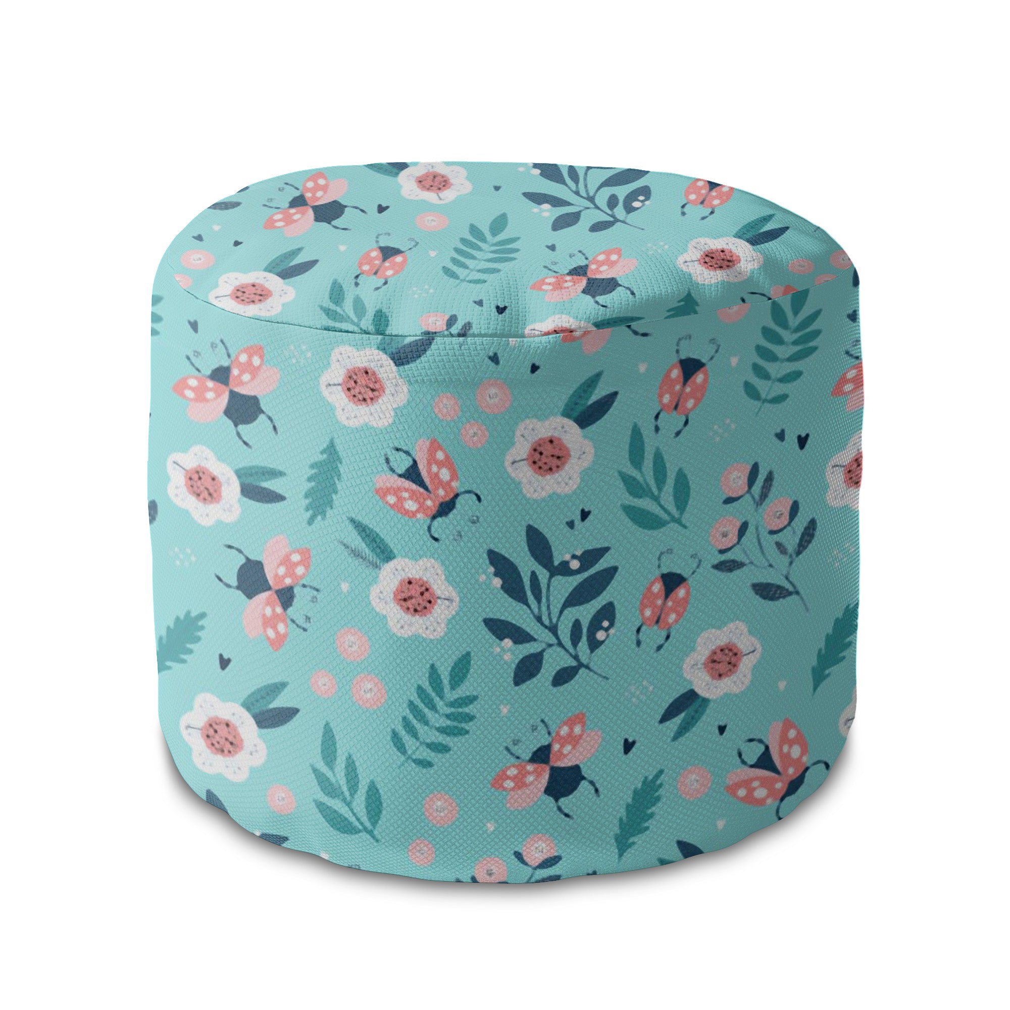 Round pouf footstool Ladybugs and Flowers-Oxford