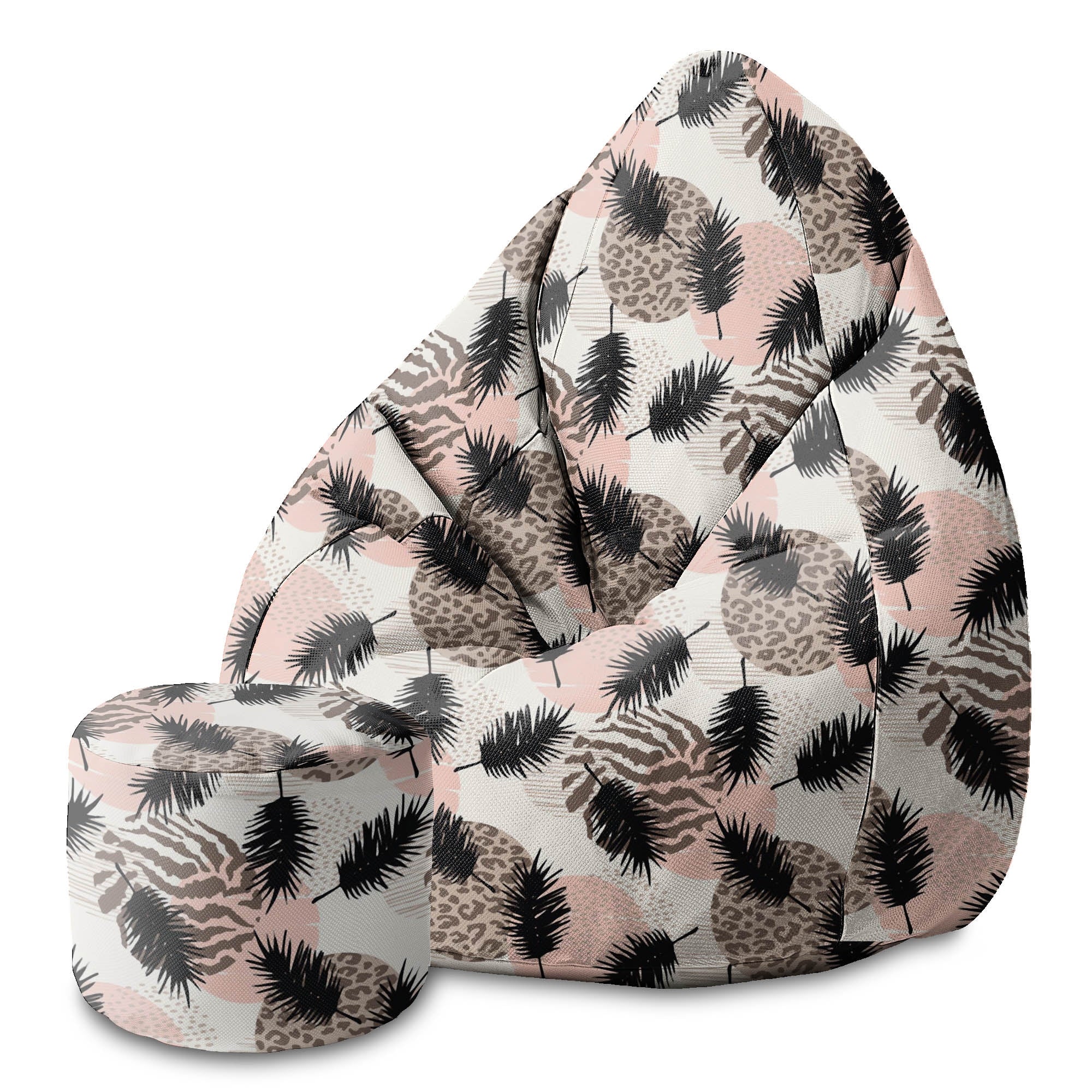 Round Pouf Footstool Animal and Tropical Geometric-Panama