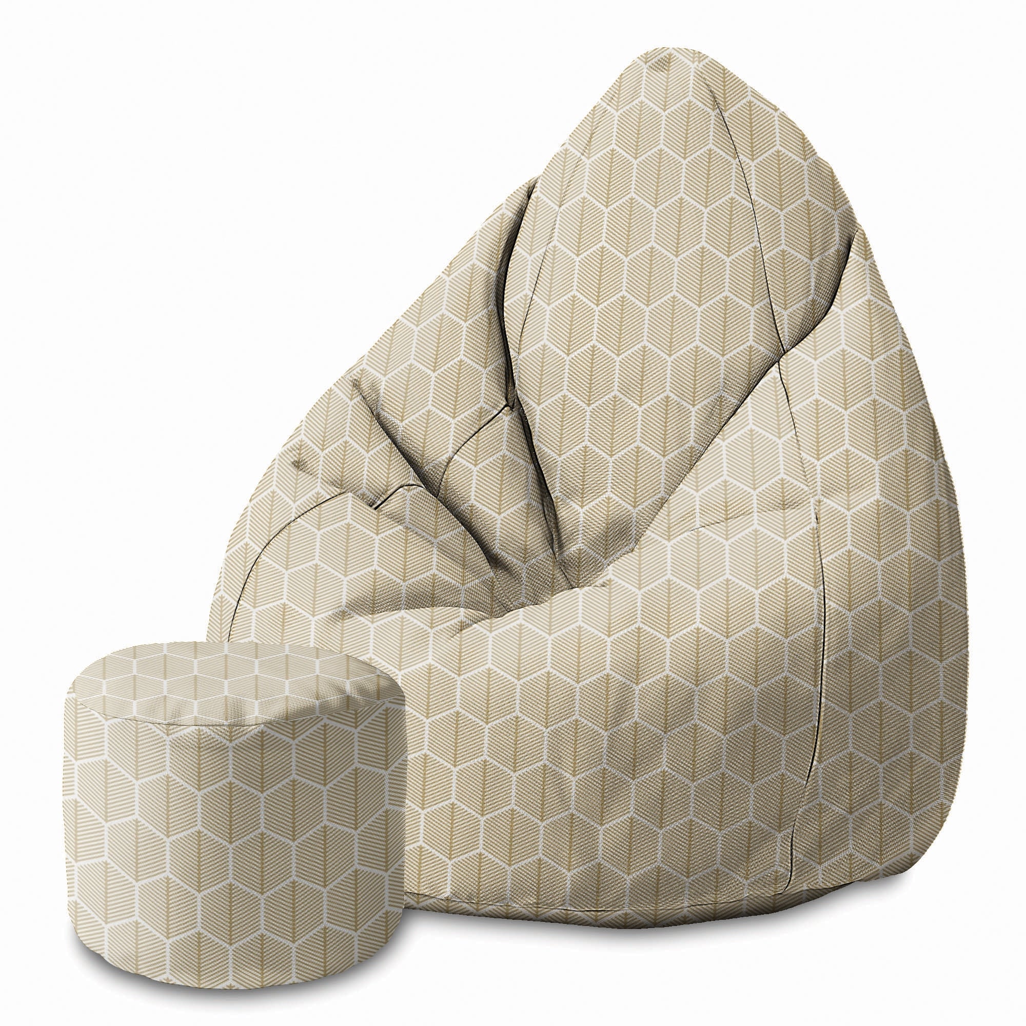Round Pouf Footstool Hexagonal Gold-Oxford