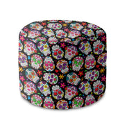 Round Pouf Footstool Colorful Skull-Oxford