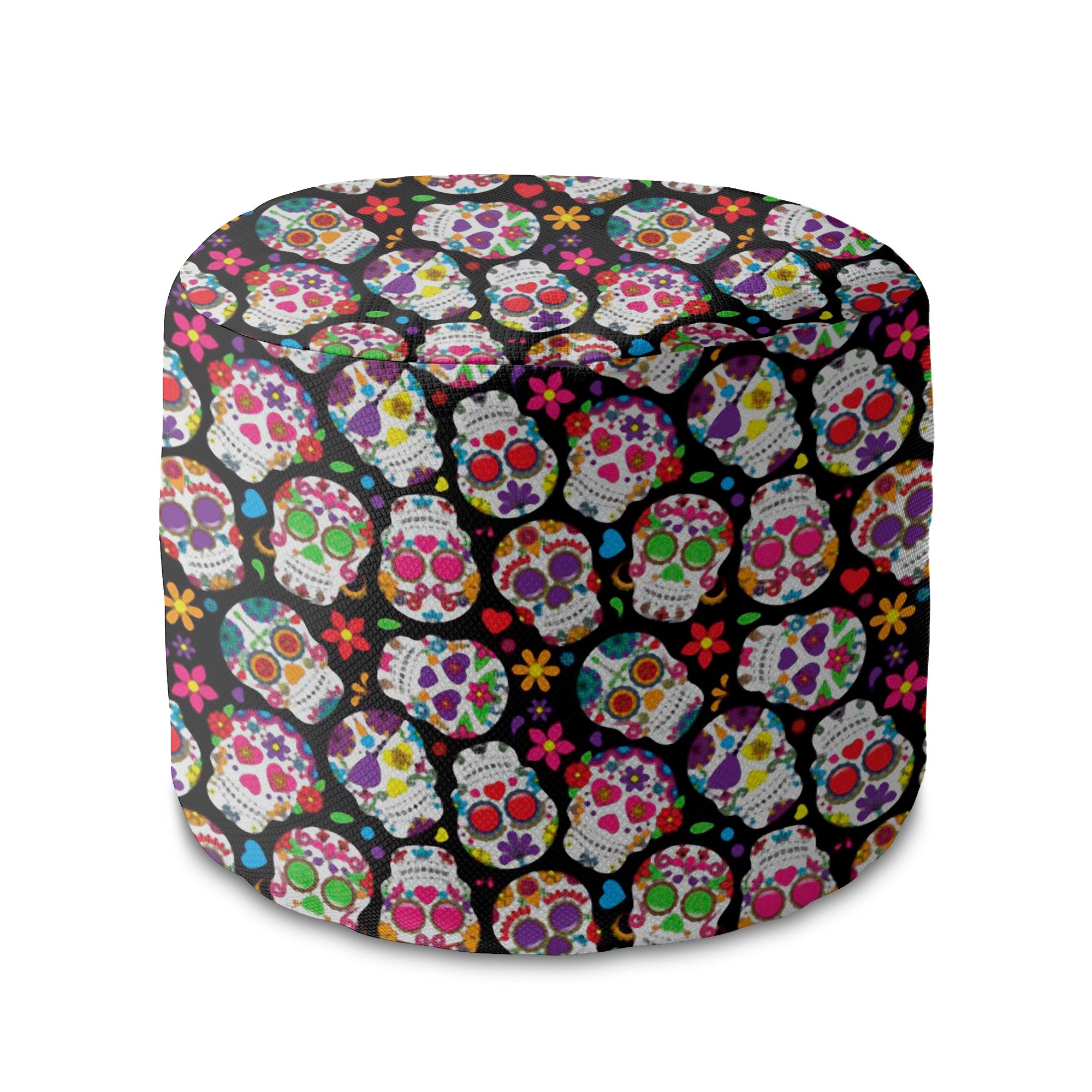 Round Pouf Footstool Colorful Skull-Oxford