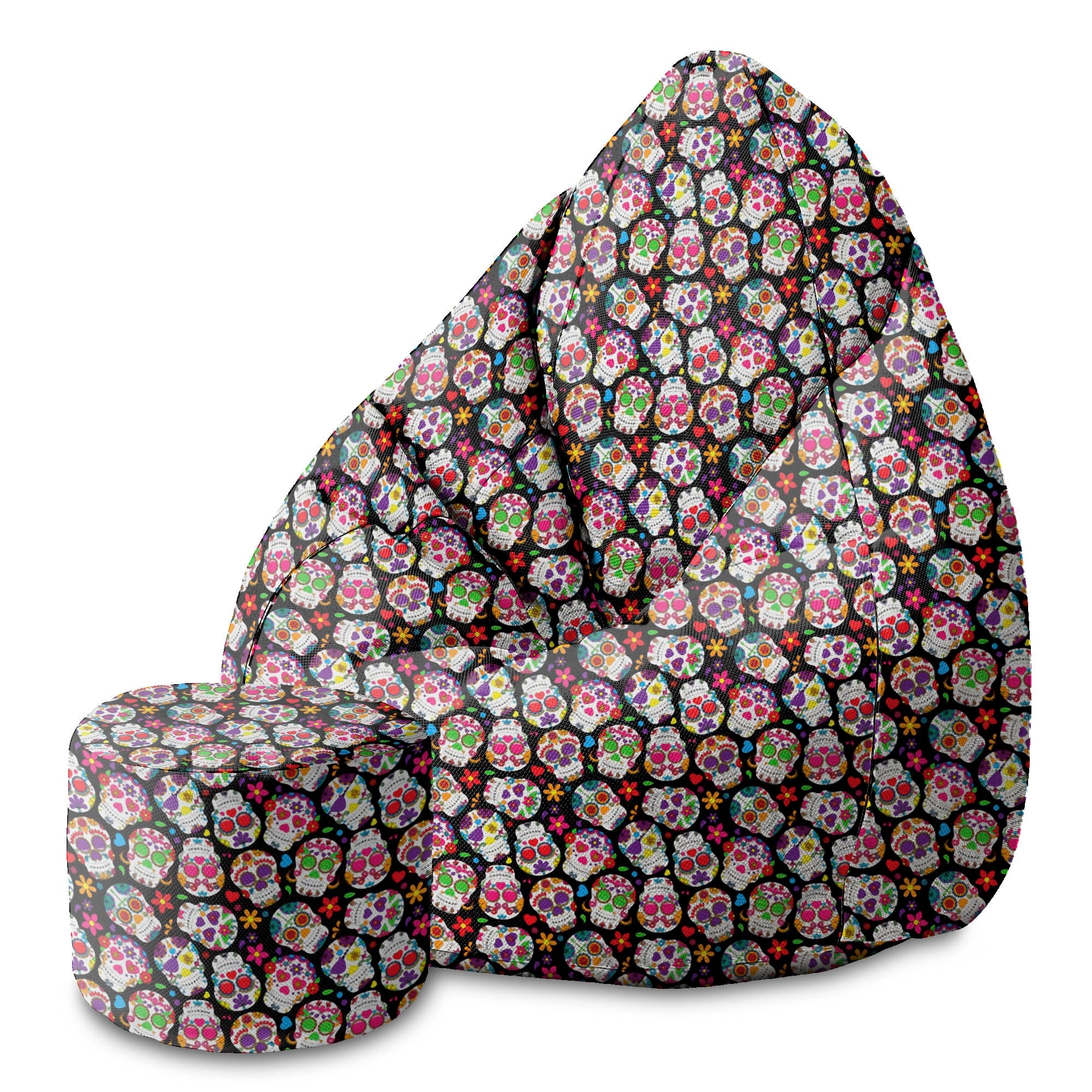 Round Pouf Footstool Colorful Skull-Oxford