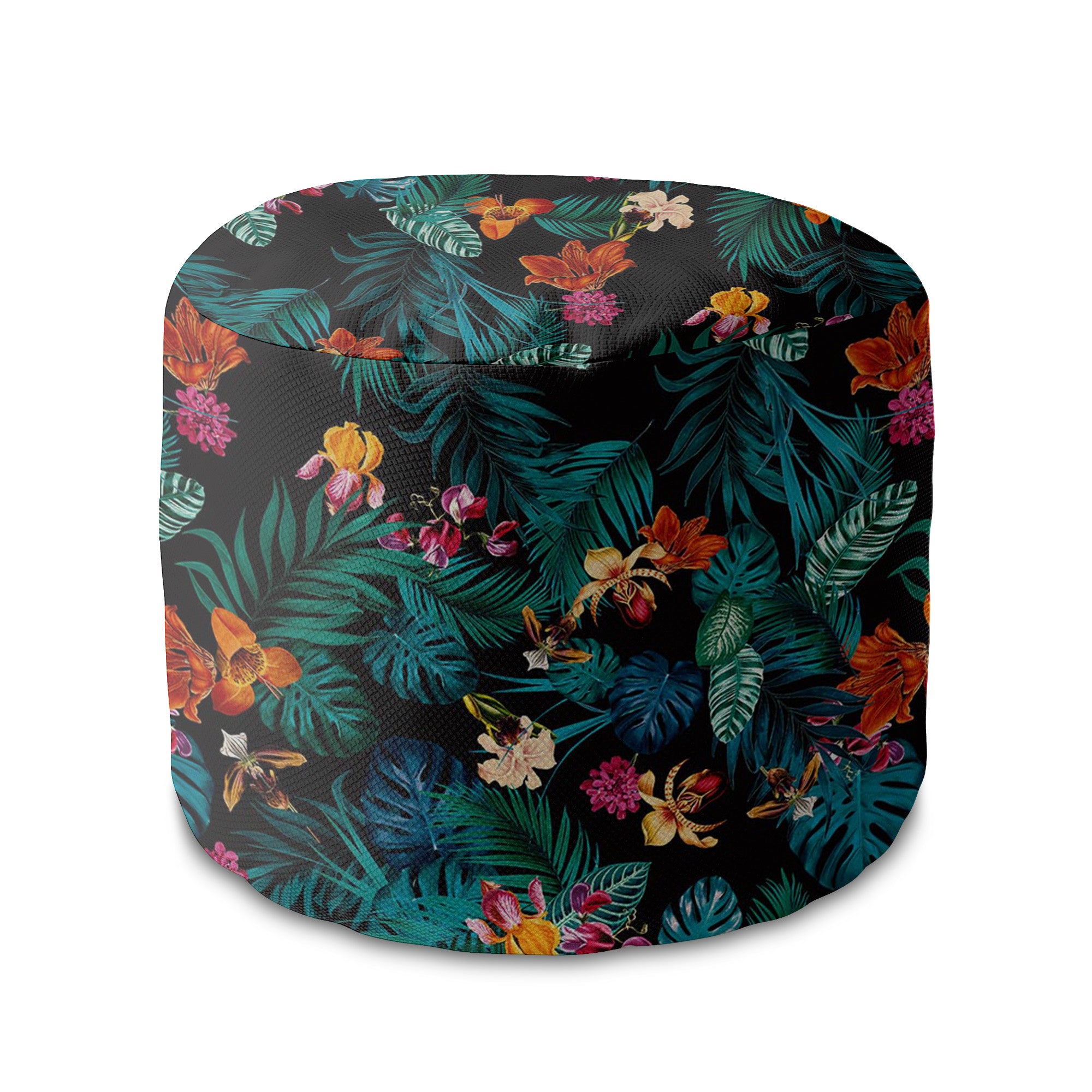 Round Pouf Footstool Dark Botanical Red-Oxford