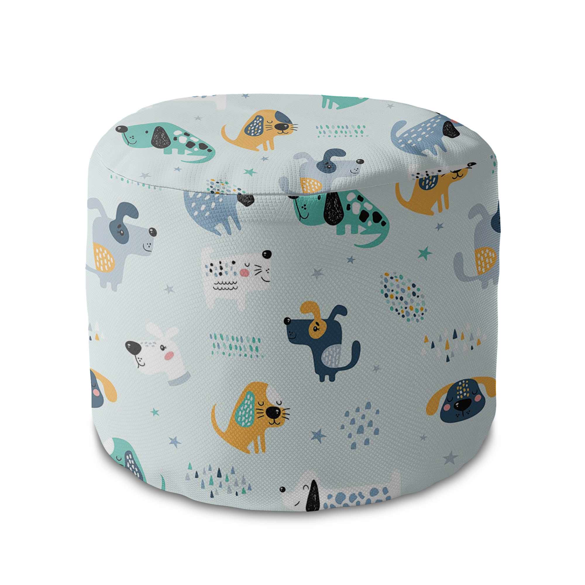 Round Pouf Footrest Cartoon Colorful Dogs-Oxford
