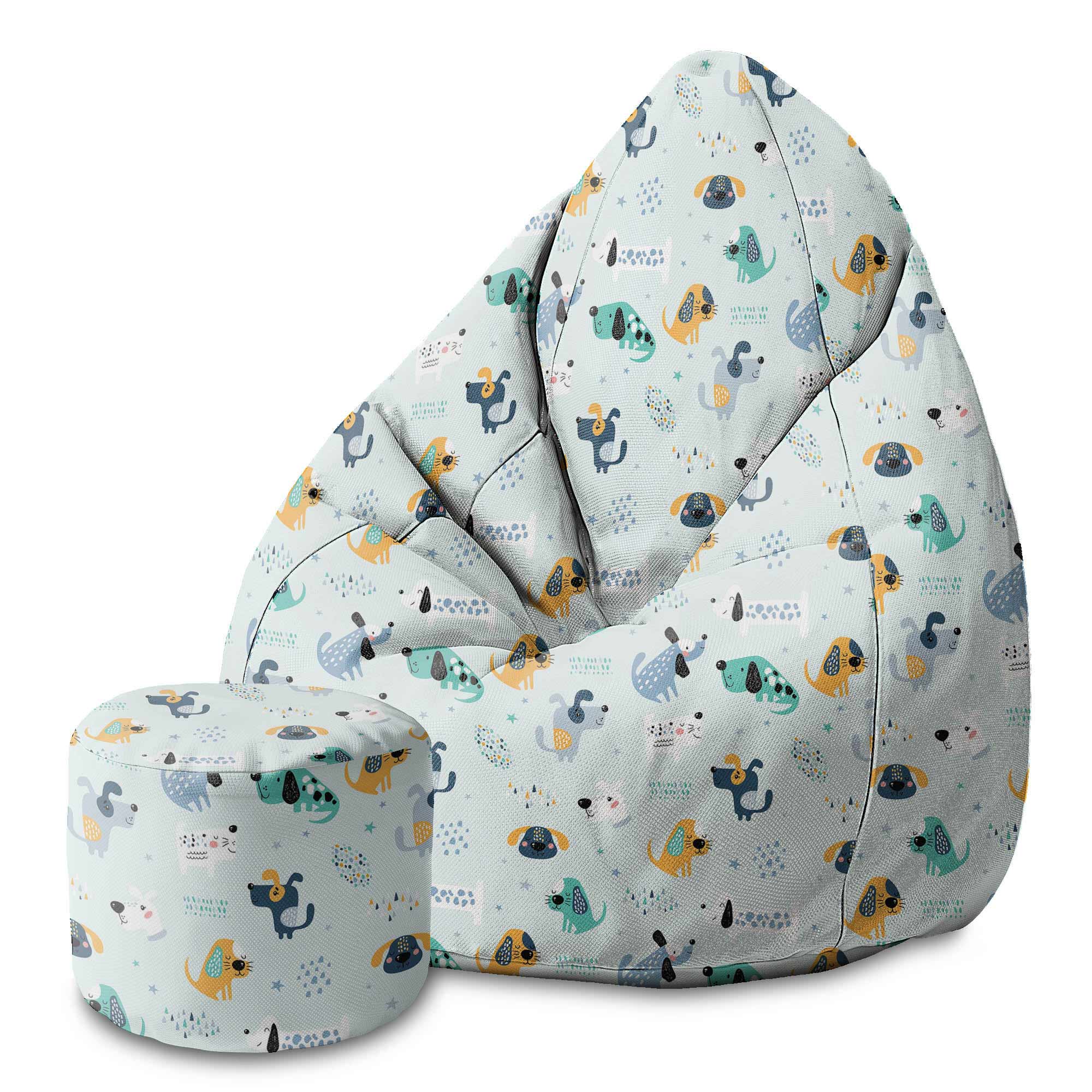 Round Pouf Footrest Cartoon Colorful Dogs-Oxford
