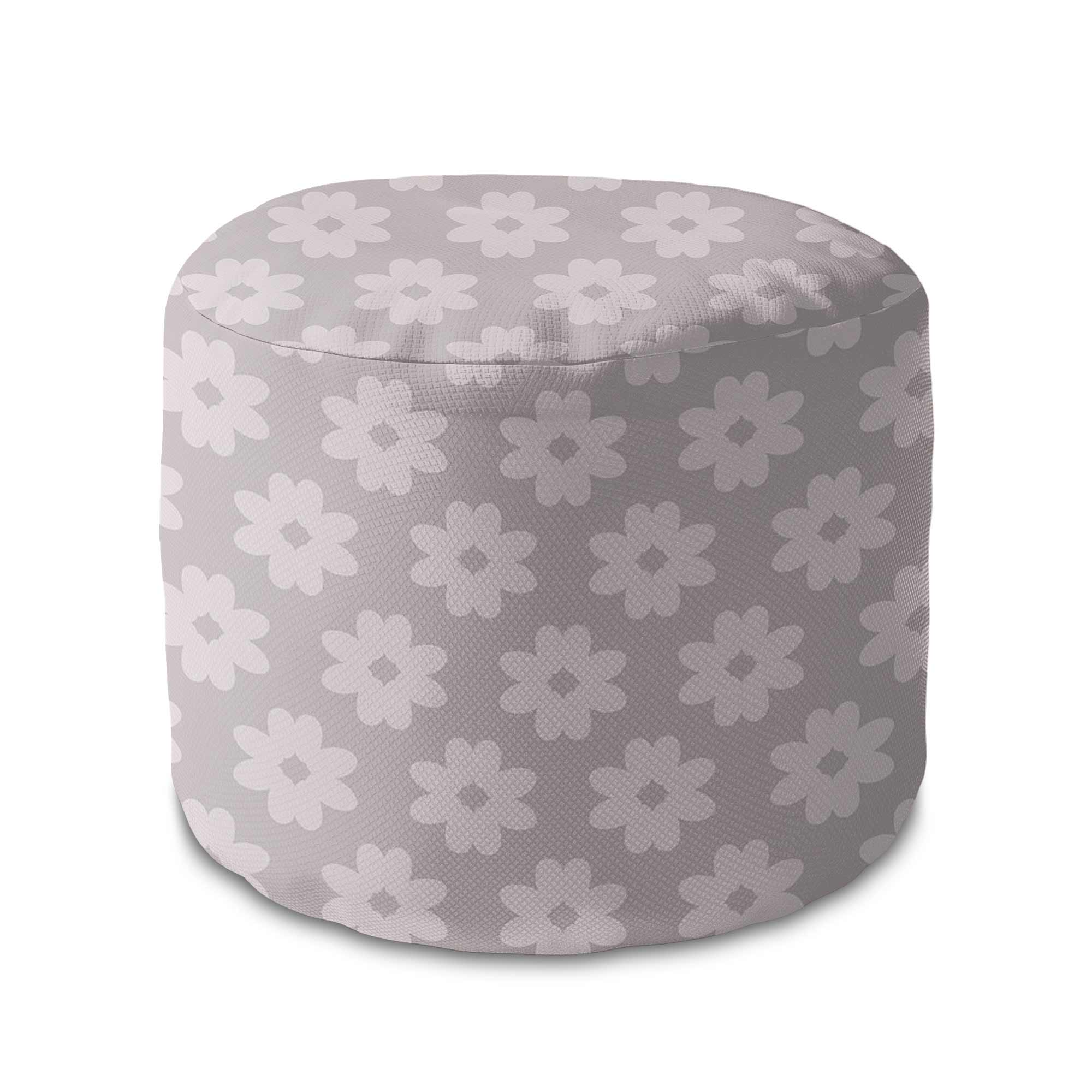 Round Pouf Footrest Daisies on Grey-Oxford
