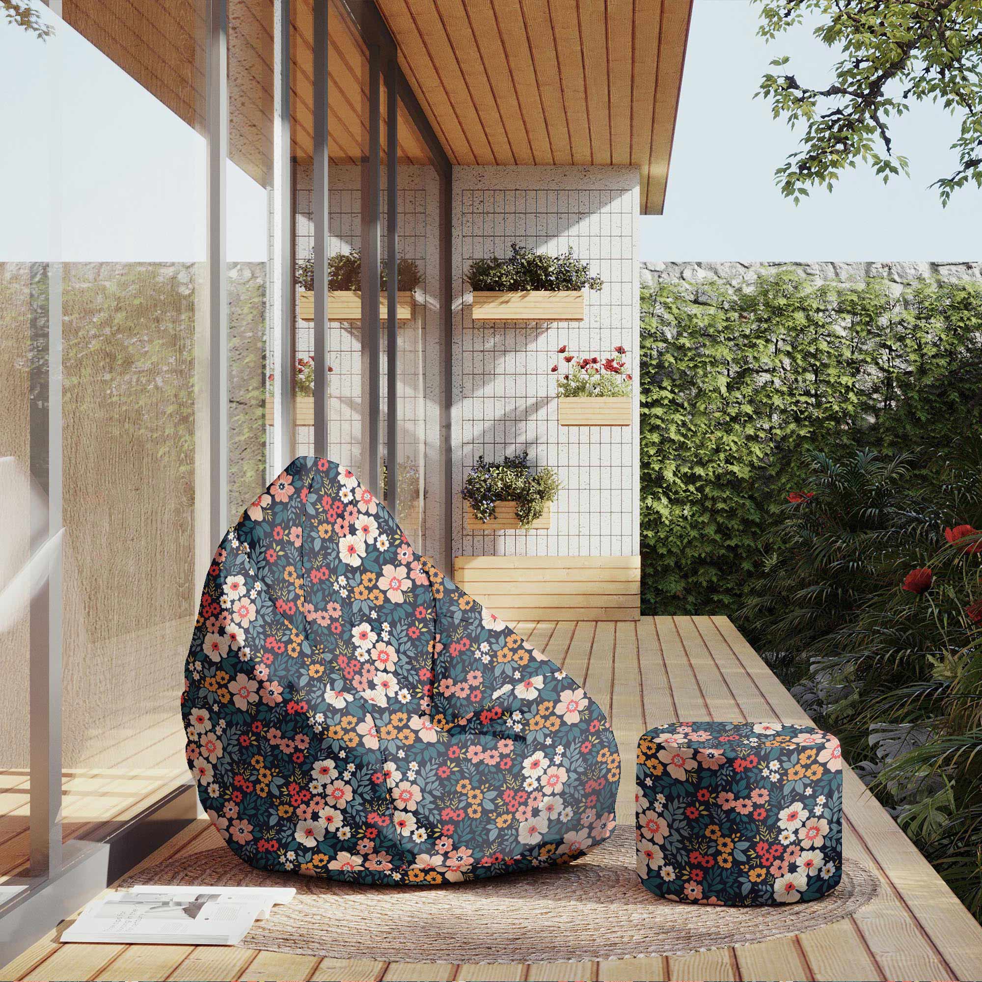 Round pouf footstool Colorful Flowers-Oxford